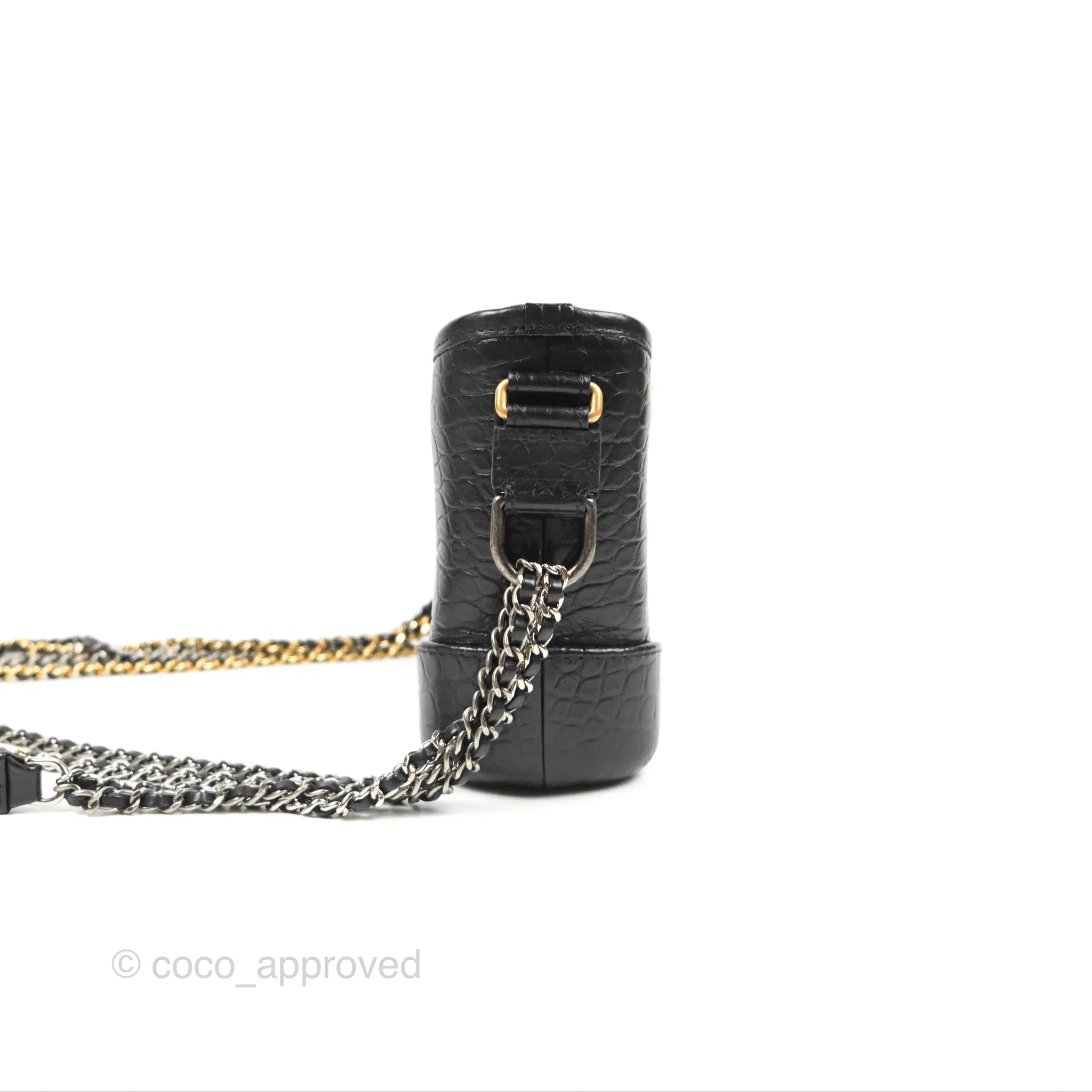 Chanel Small Gabrielle Hobo with Logo Handle Black Croc Embossed Calfskin