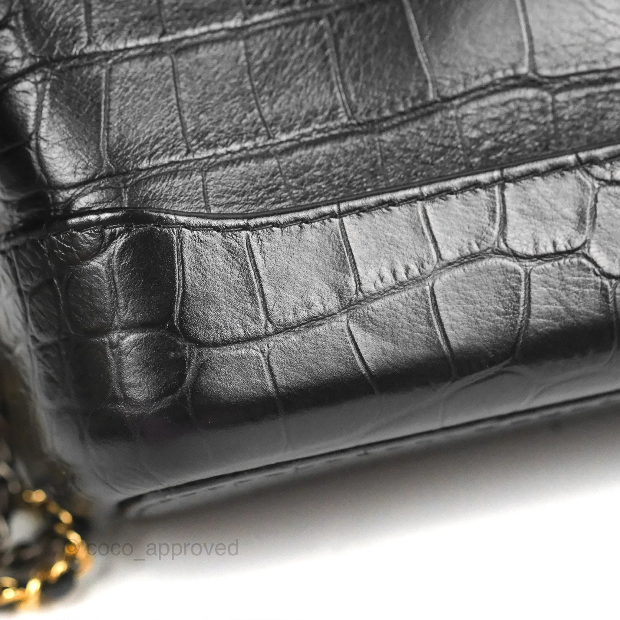 Chanel Small Gabrielle Hobo with Logo Handle Black Croc Embossed Calfskin