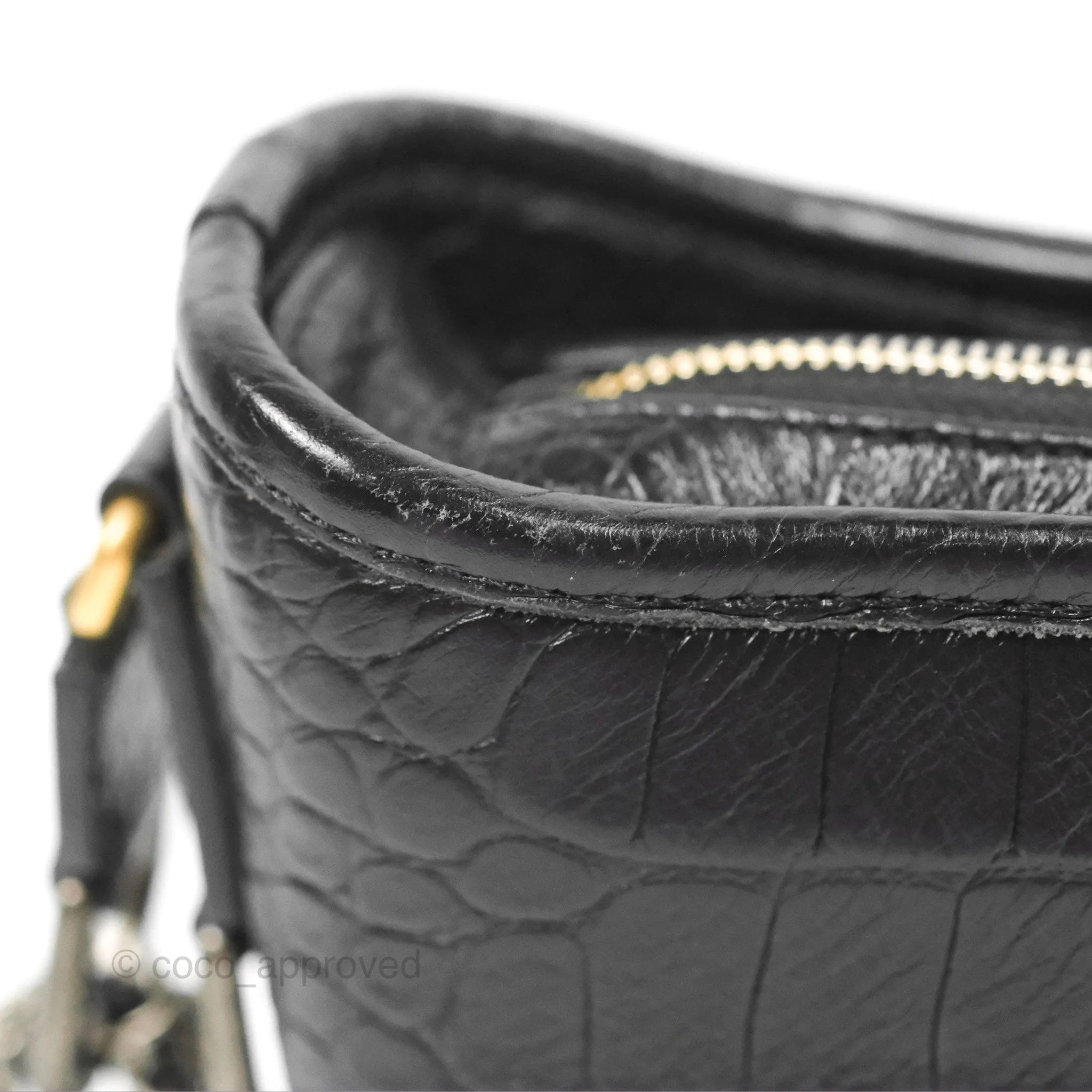 Chanel Small Gabrielle Hobo with Logo Handle Black Croc Embossed Calfskin