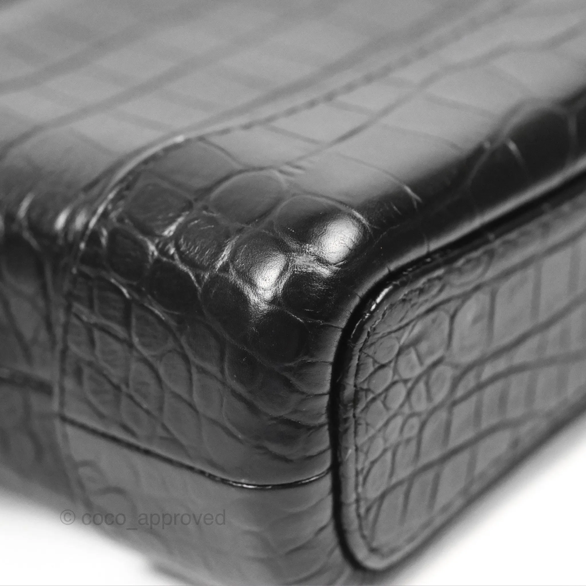 Chanel Small Gabrielle Hobo with Logo Handle Black Croc Embossed Calfskin