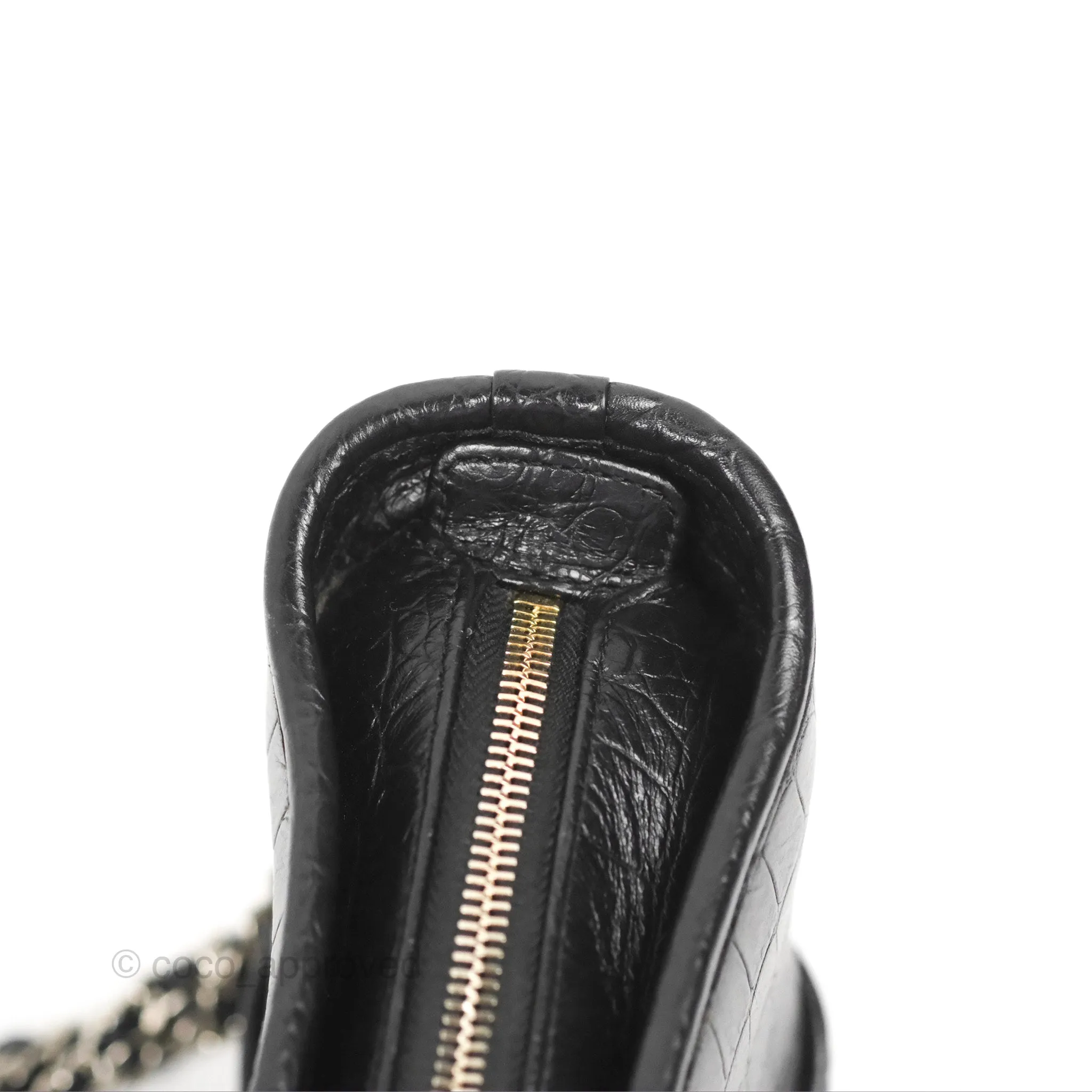 Chanel Small Gabrielle Hobo with Logo Handle Black Croc Embossed Calfskin
