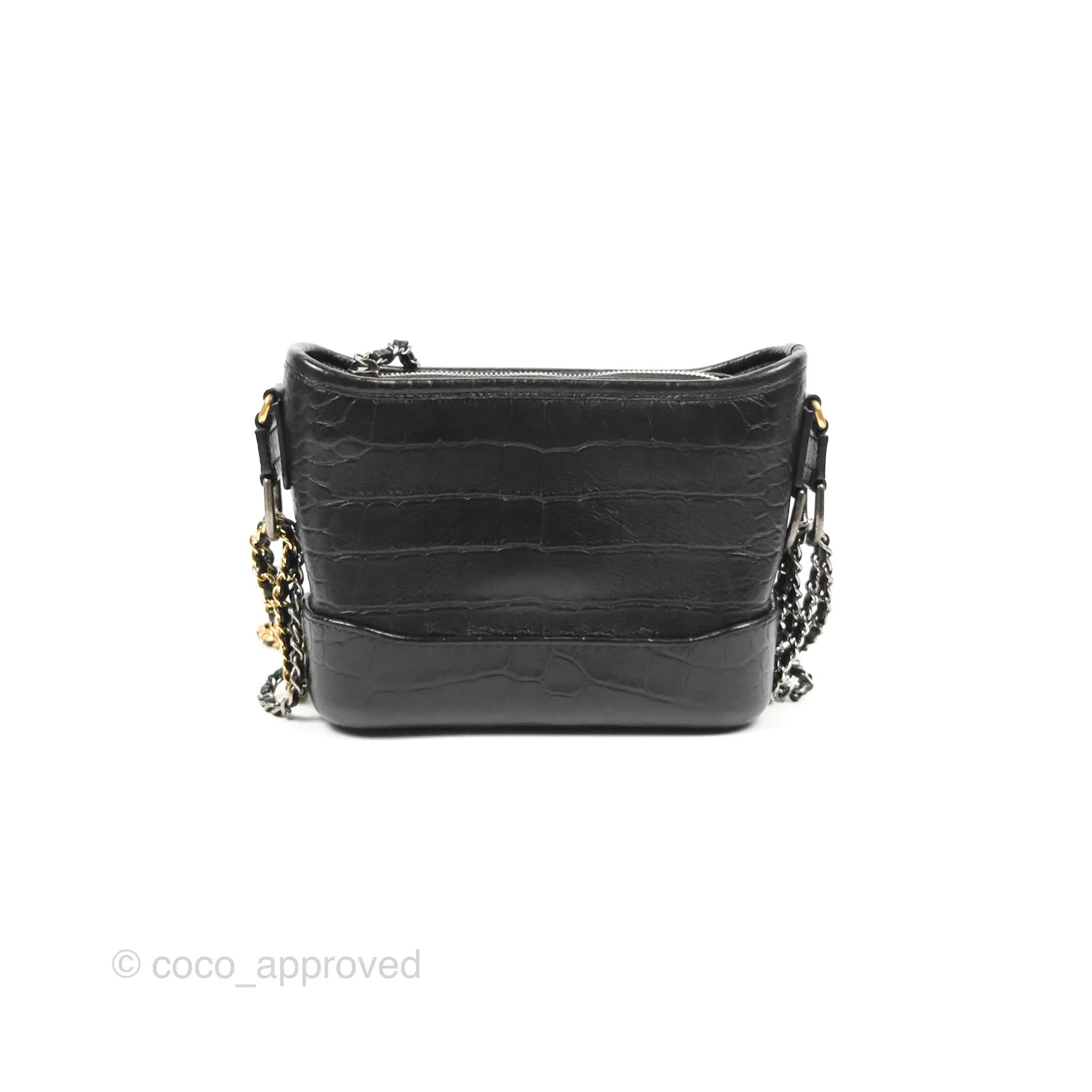 Chanel Small Gabrielle Hobo with Logo Handle Black Croc Embossed Calfskin