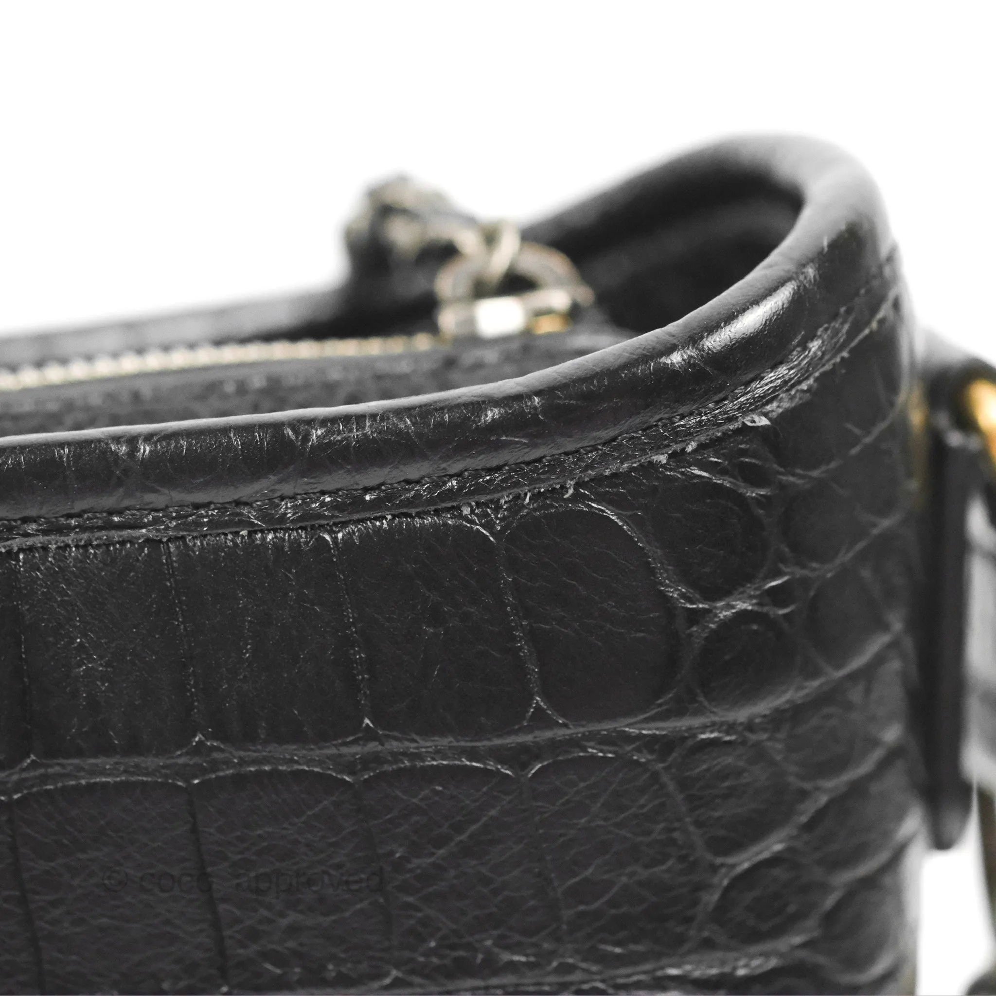 Chanel Small Gabrielle Hobo with Logo Handle Black Croc Embossed Calfskin