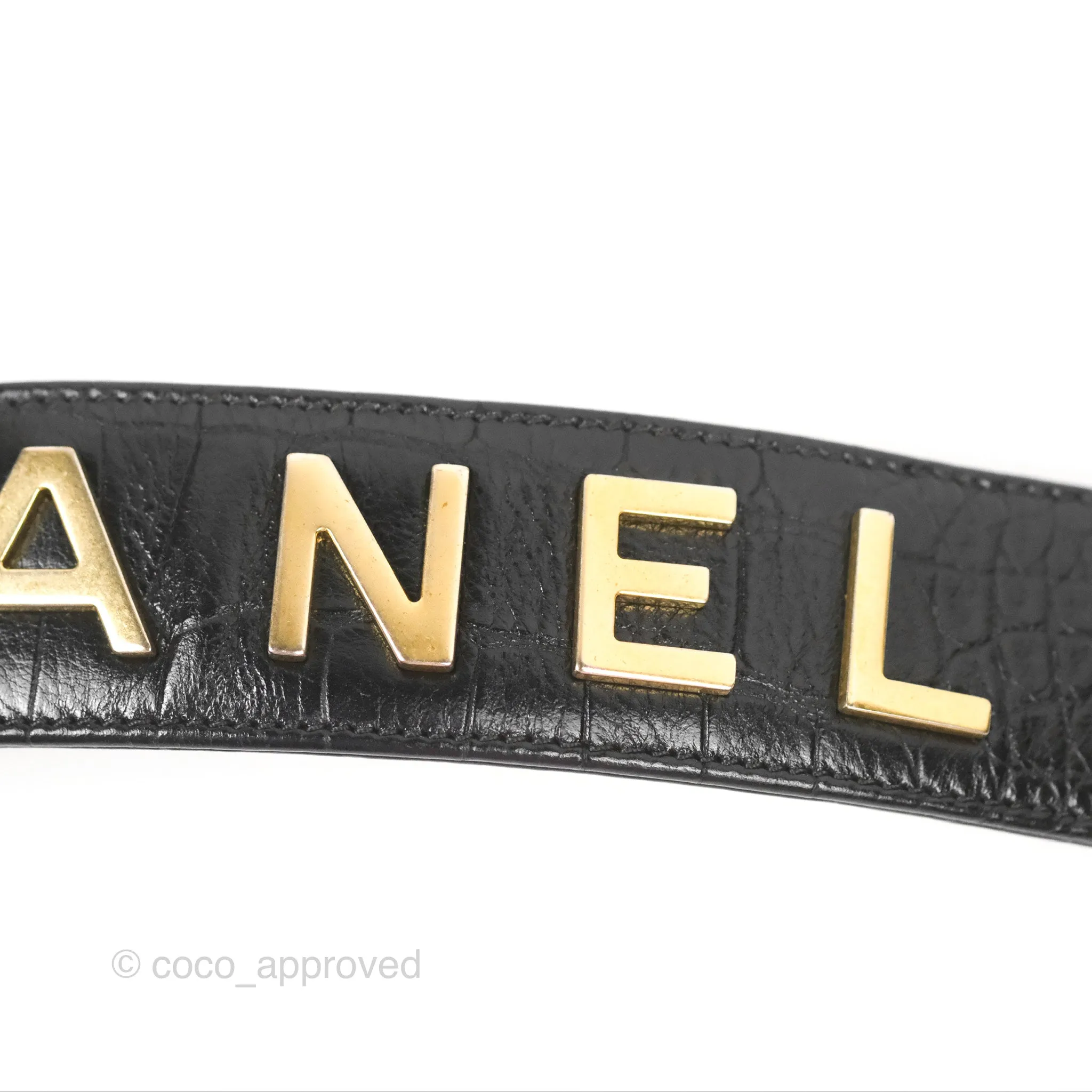 Chanel Small Gabrielle Hobo with Logo Handle Black Croc Embossed Calfskin