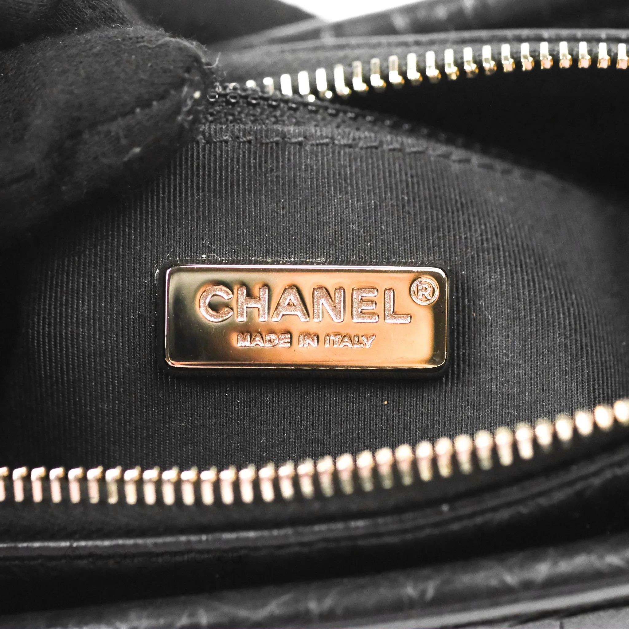 Chanel Small Gabrielle Hobo with Logo Handle Black Croc Embossed Calfskin
