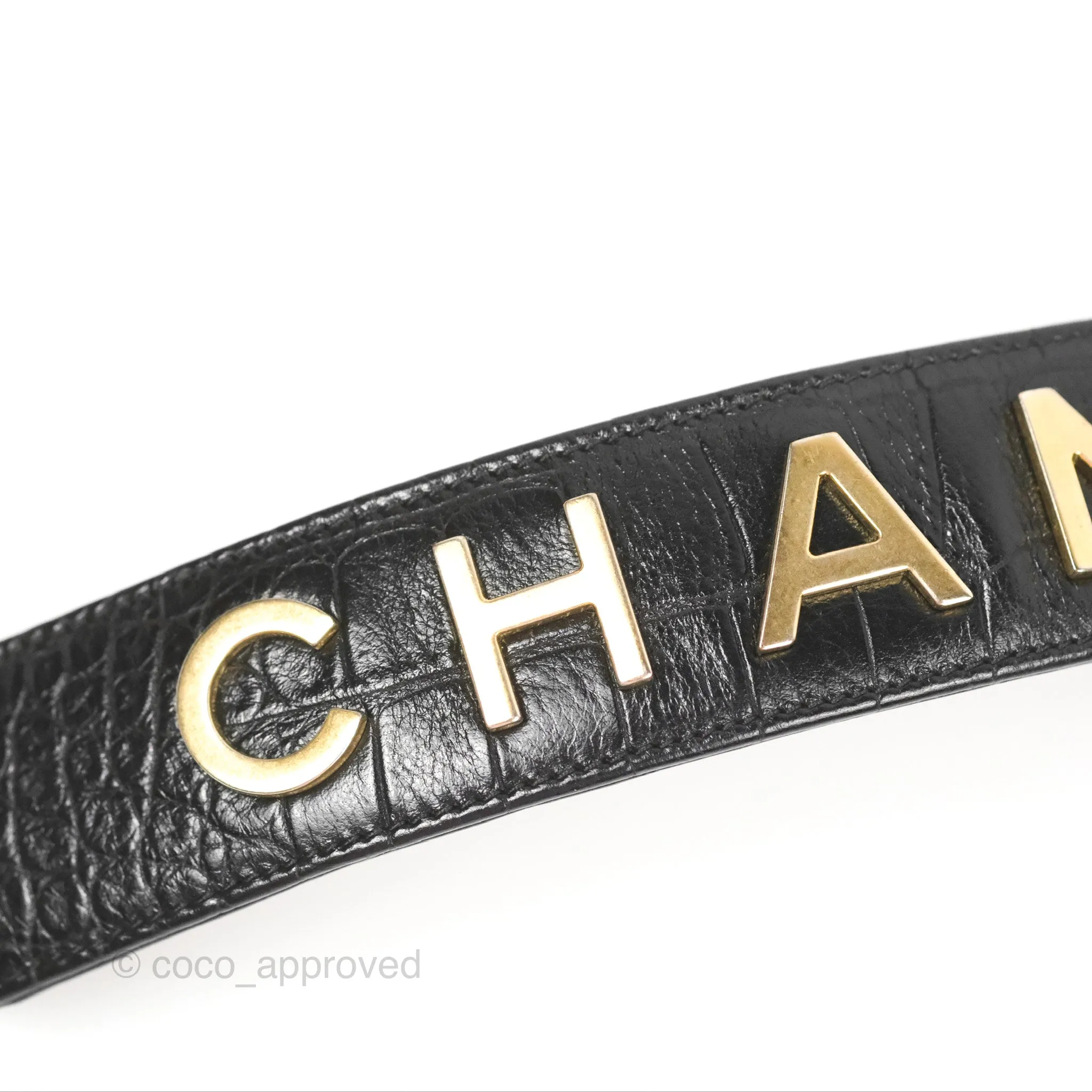 Chanel Small Gabrielle Hobo with Logo Handle Black Croc Embossed Calfskin