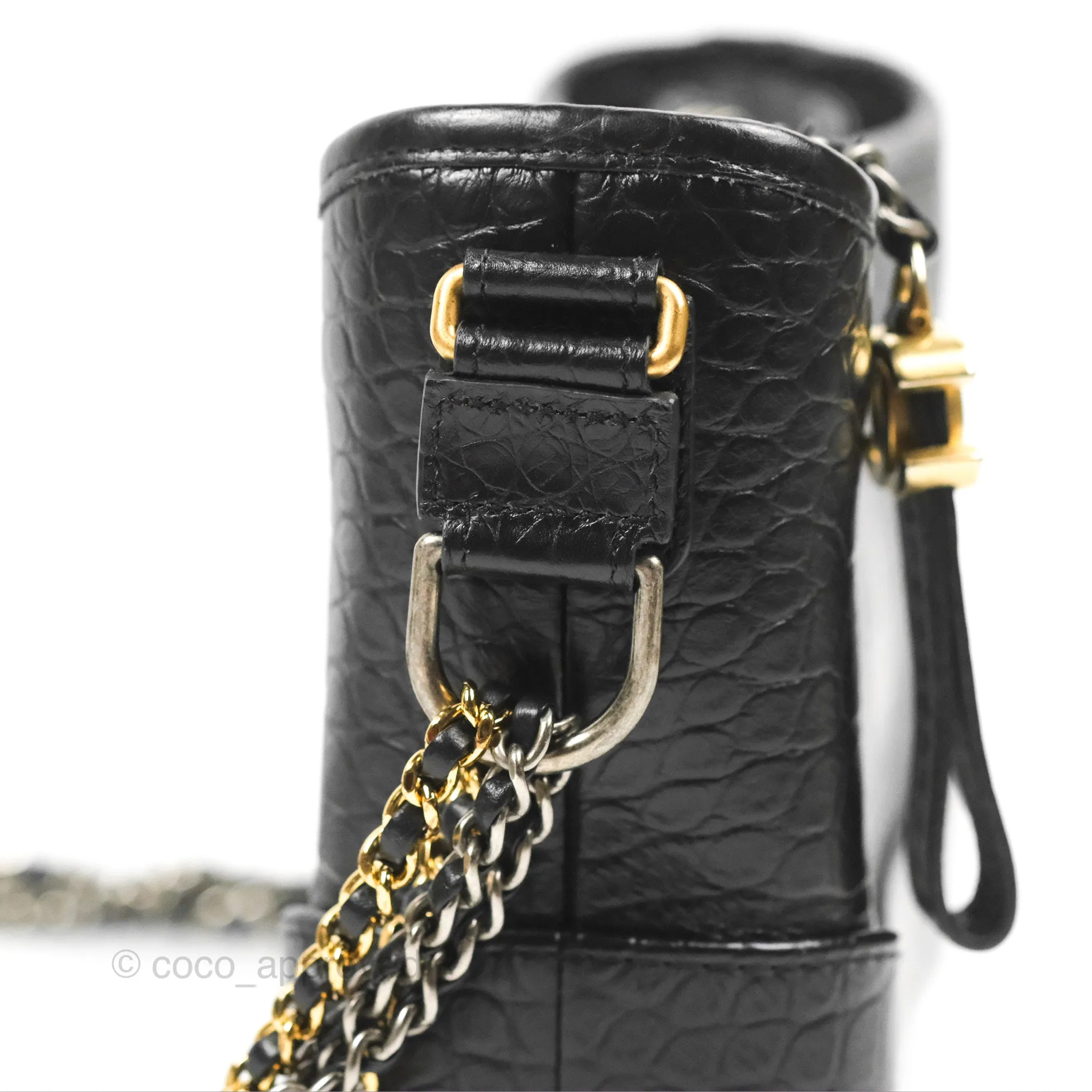Chanel Small Gabrielle Hobo with Logo Handle Black Croc Embossed Calfskin