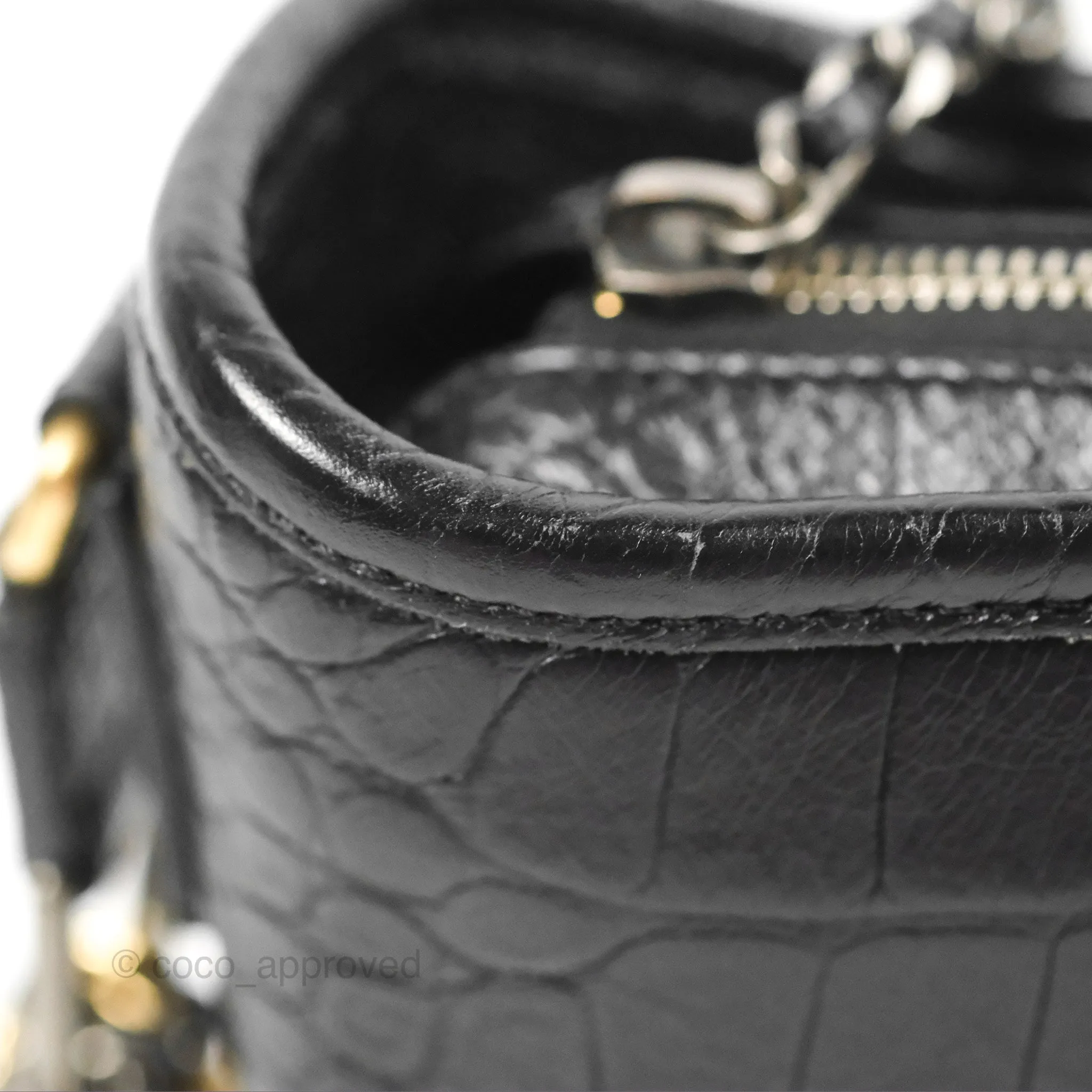 Chanel Small Gabrielle Hobo with Logo Handle Black Croc Embossed Calfskin