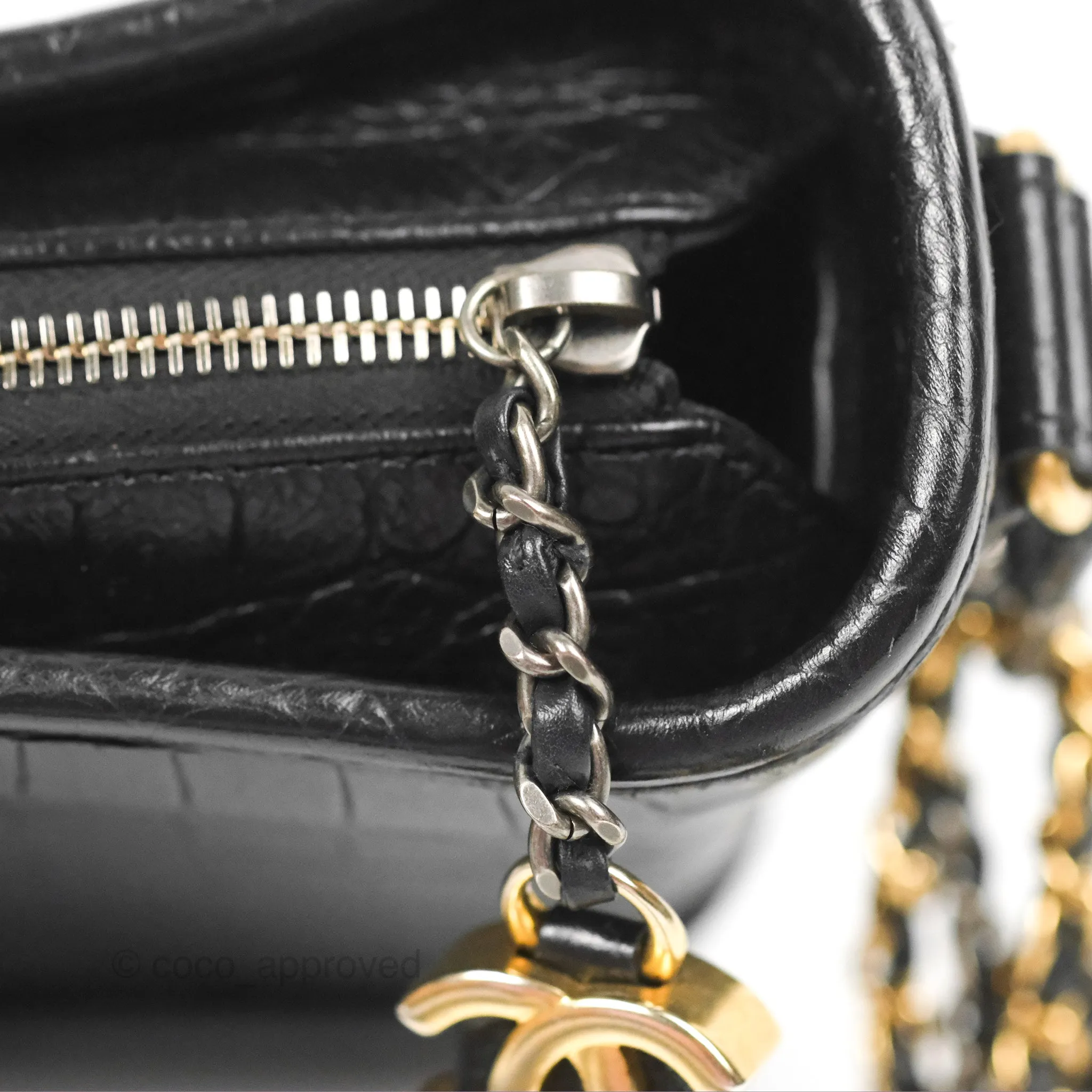 Chanel Small Gabrielle Hobo with Logo Handle Black Croc Embossed Calfskin