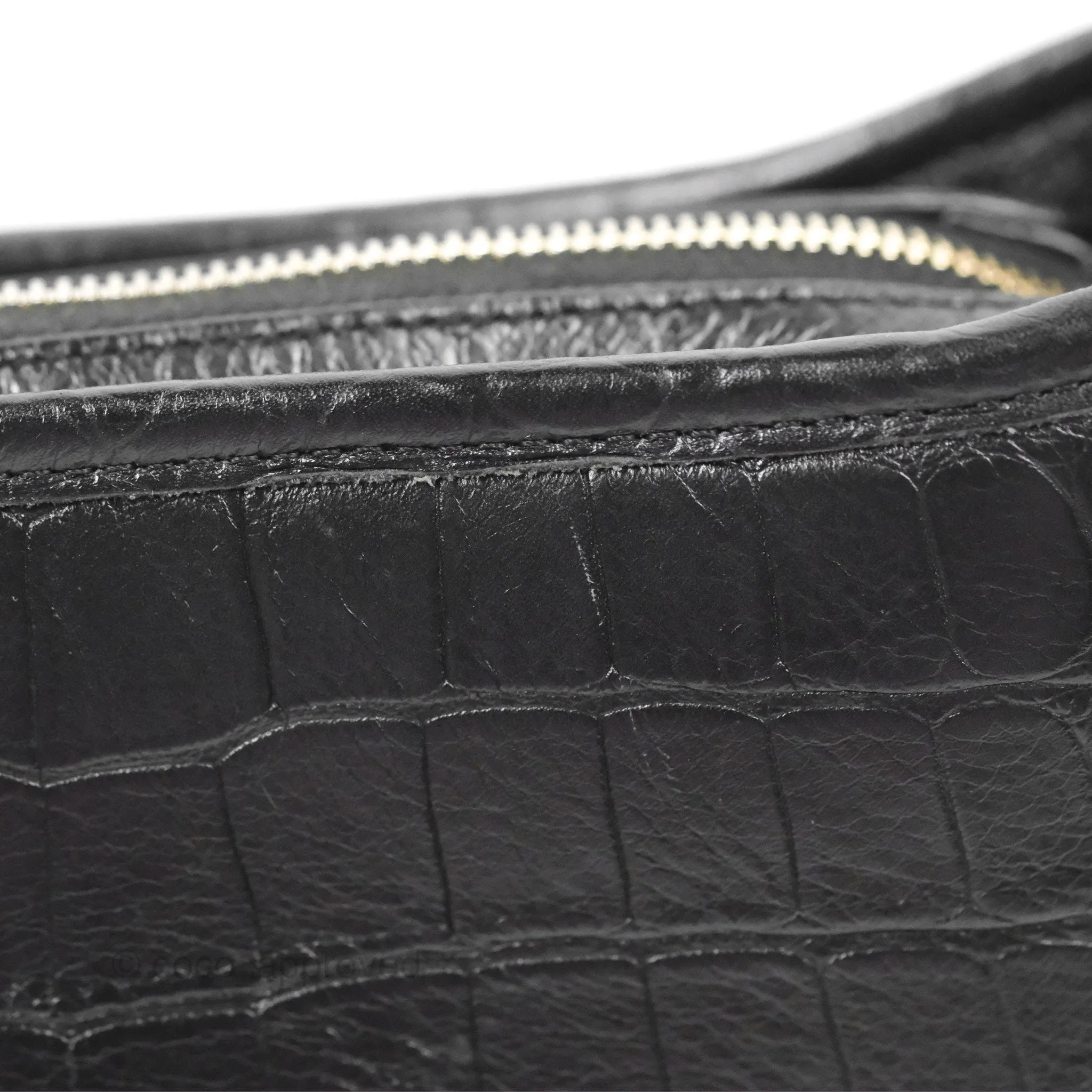Chanel Small Gabrielle Hobo with Logo Handle Black Croc Embossed Calfskin
