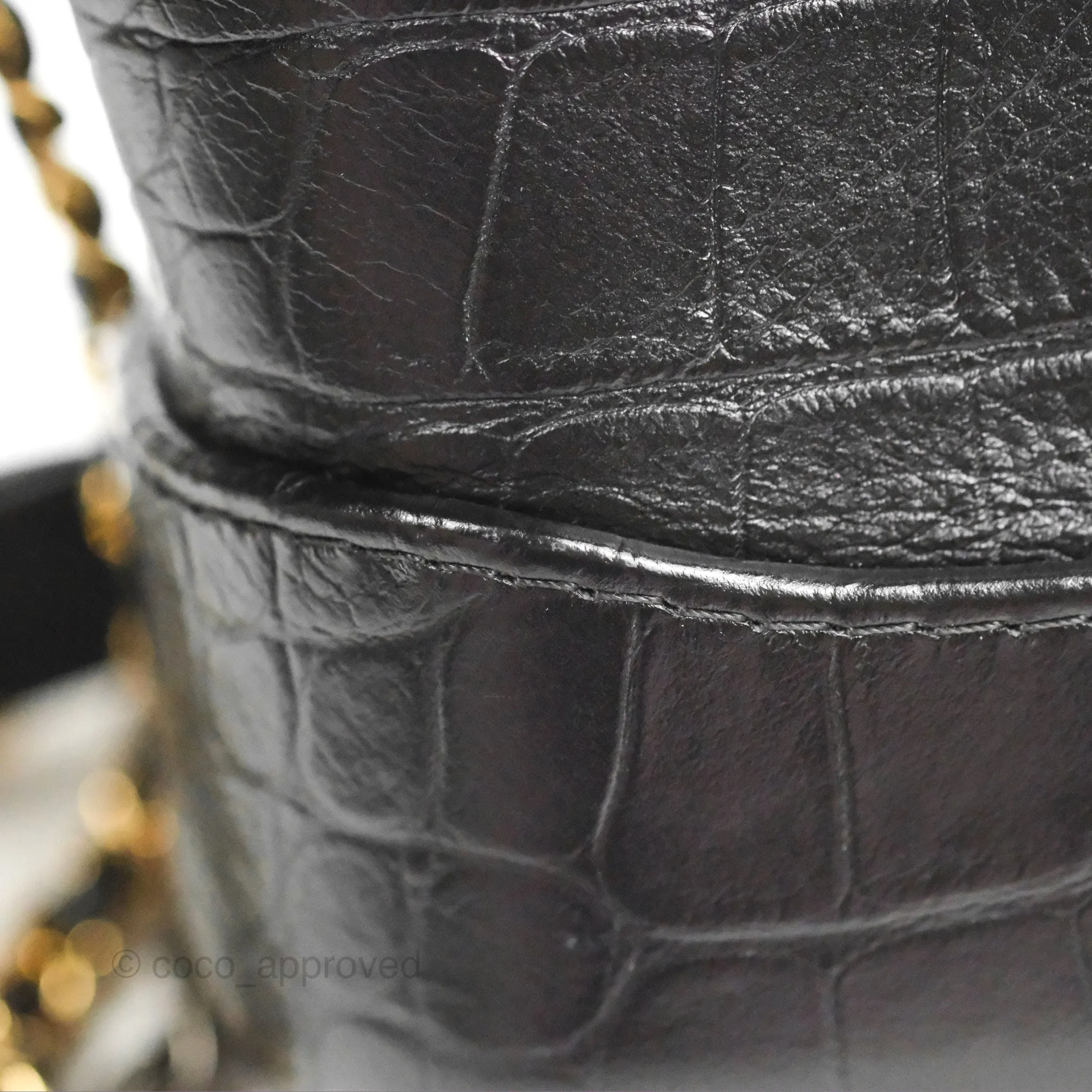 Chanel Small Gabrielle Hobo with Logo Handle Black Croc Embossed Calfskin