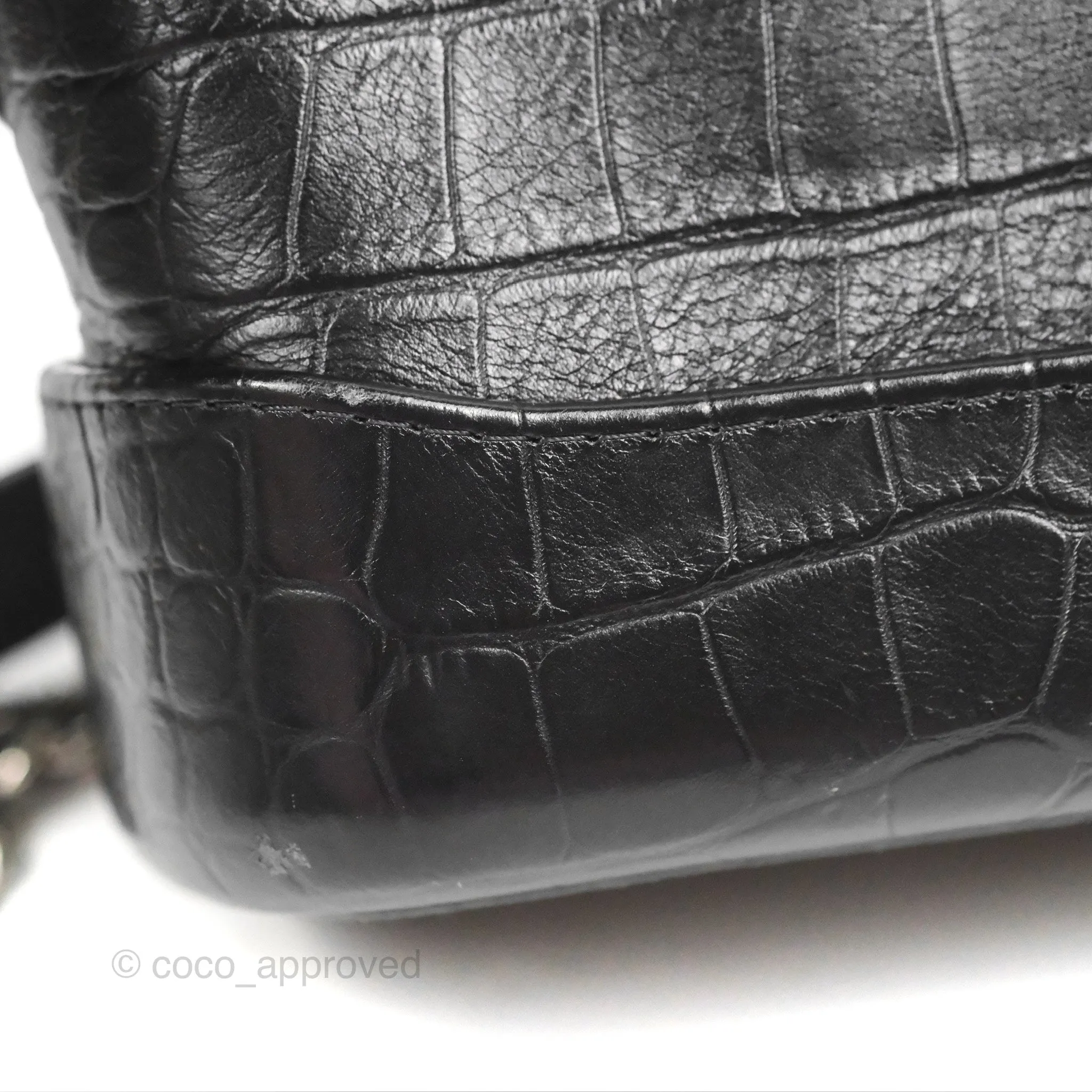 Chanel Small Gabrielle Hobo with Logo Handle Black Croc Embossed Calfskin