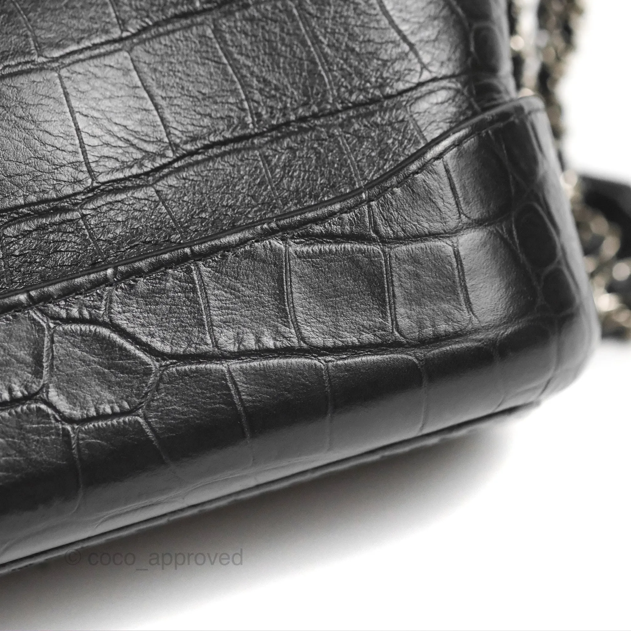 Chanel Small Gabrielle Hobo with Logo Handle Black Croc Embossed Calfskin