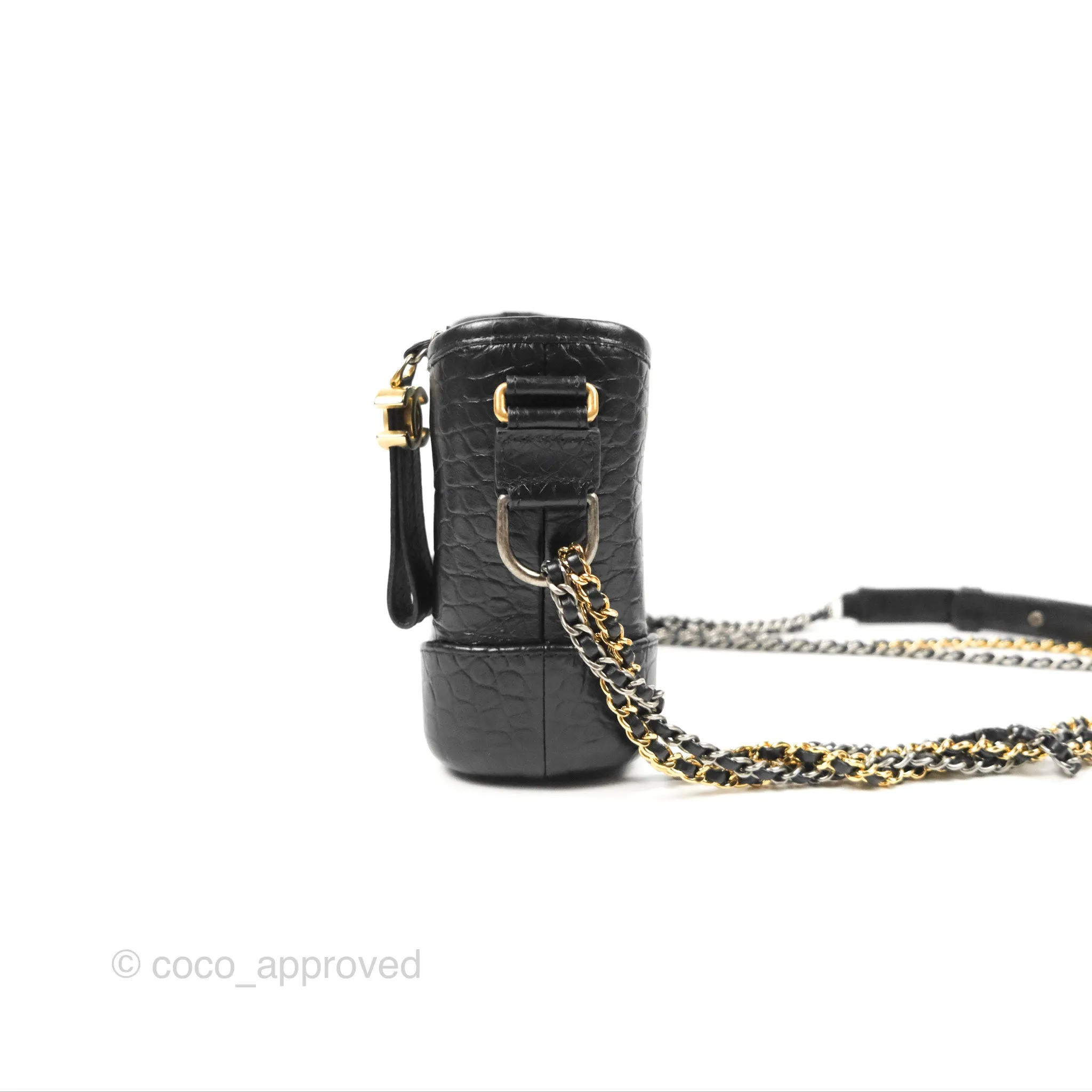 Chanel Small Gabrielle Hobo with Logo Handle Black Croc Embossed Calfskin