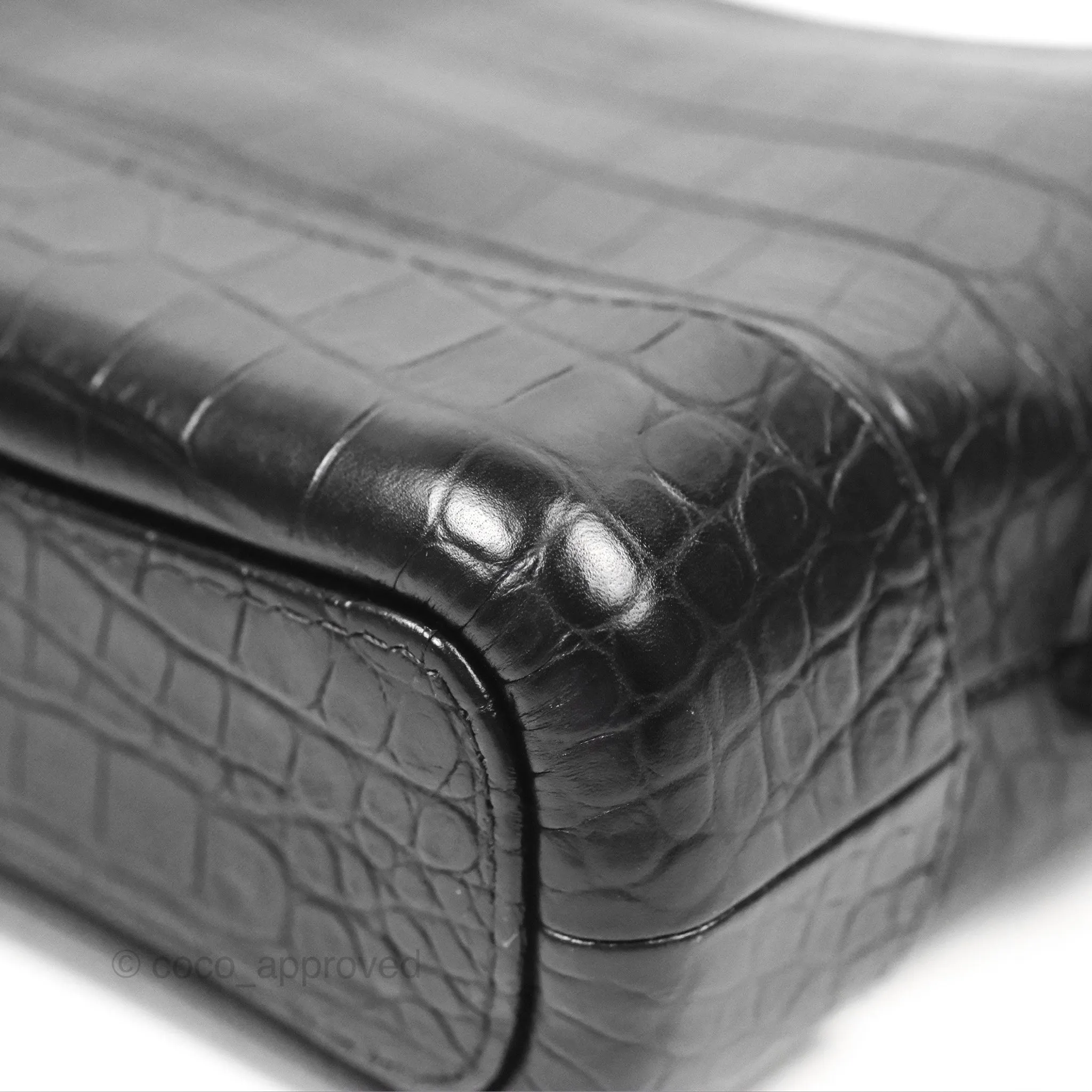 Chanel Small Gabrielle Hobo with Logo Handle Black Croc Embossed Calfskin