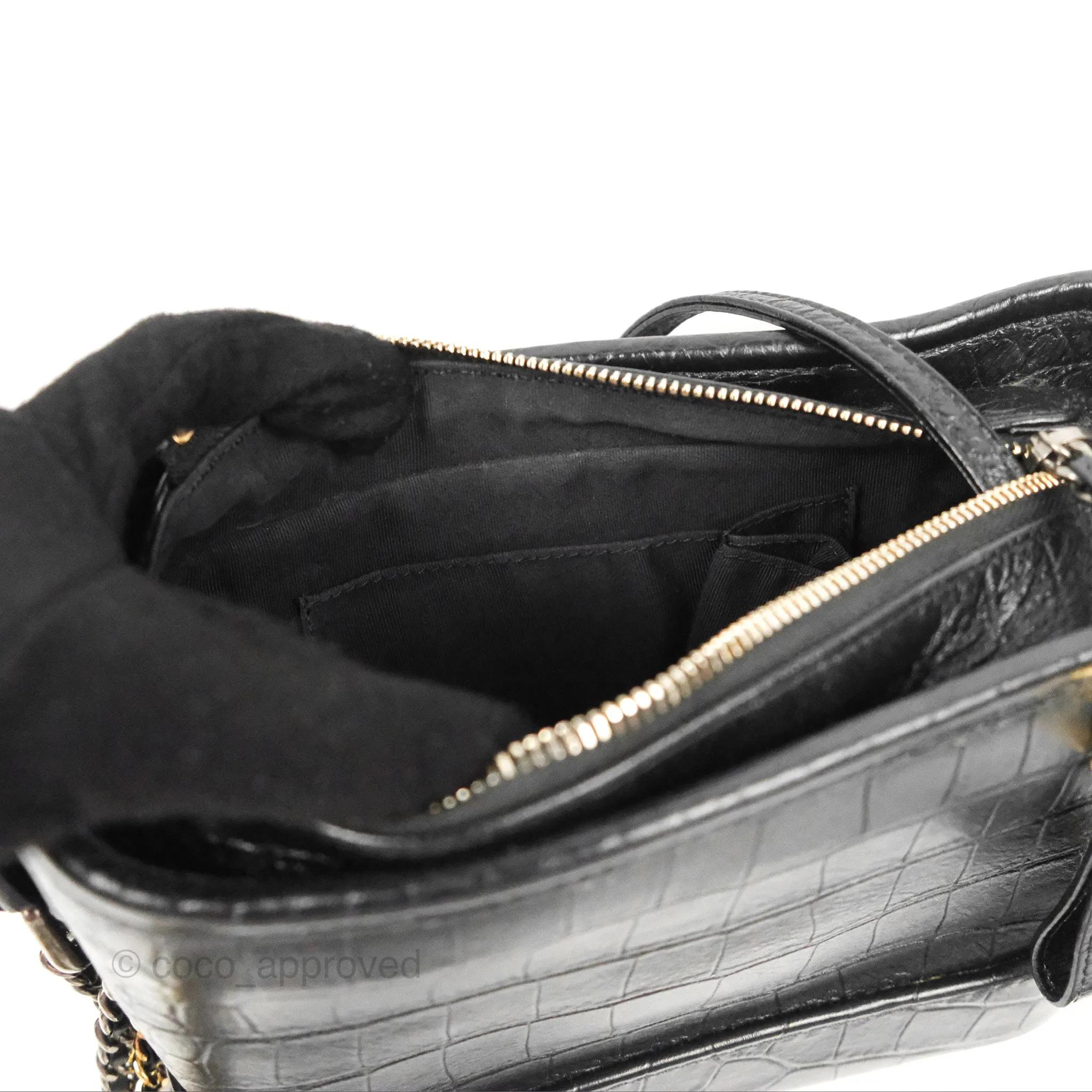 Chanel Small Gabrielle Hobo with Logo Handle Black Croc Embossed Calfskin