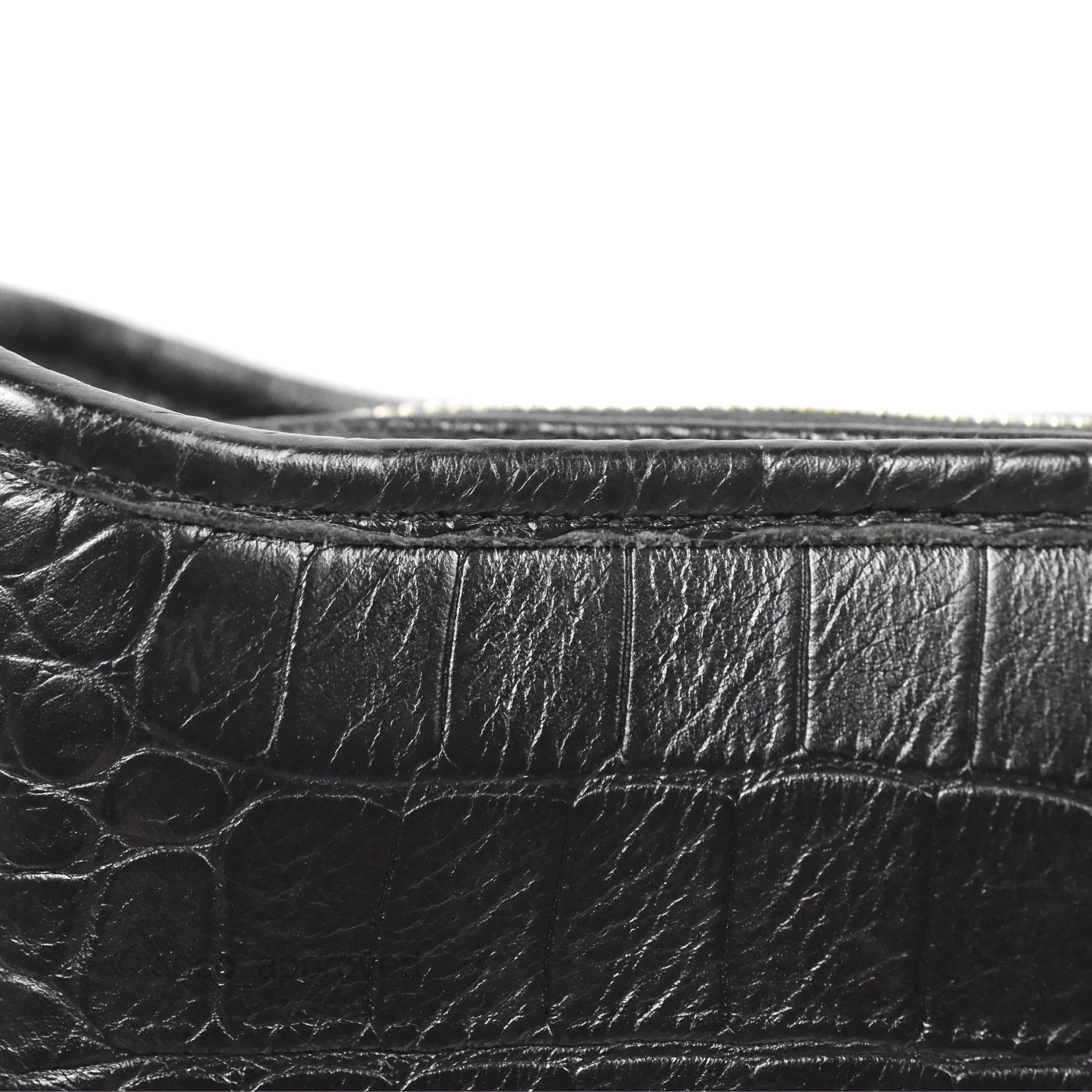 Chanel Small Gabrielle Hobo with Logo Handle Black Croc Embossed Calfskin
