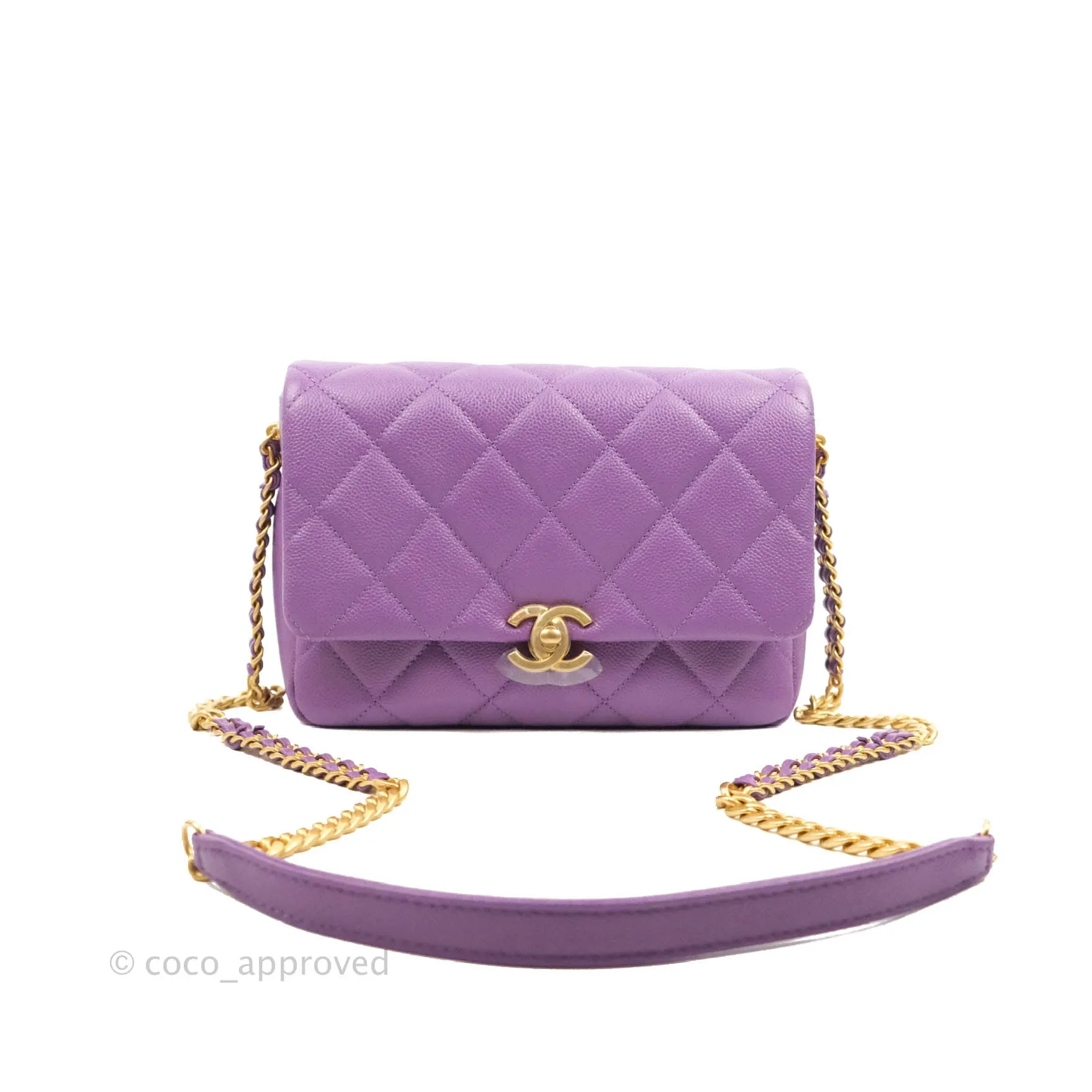 Chanel Small Quilted Melody Flap Purple Caviar Aged Gold Hardware