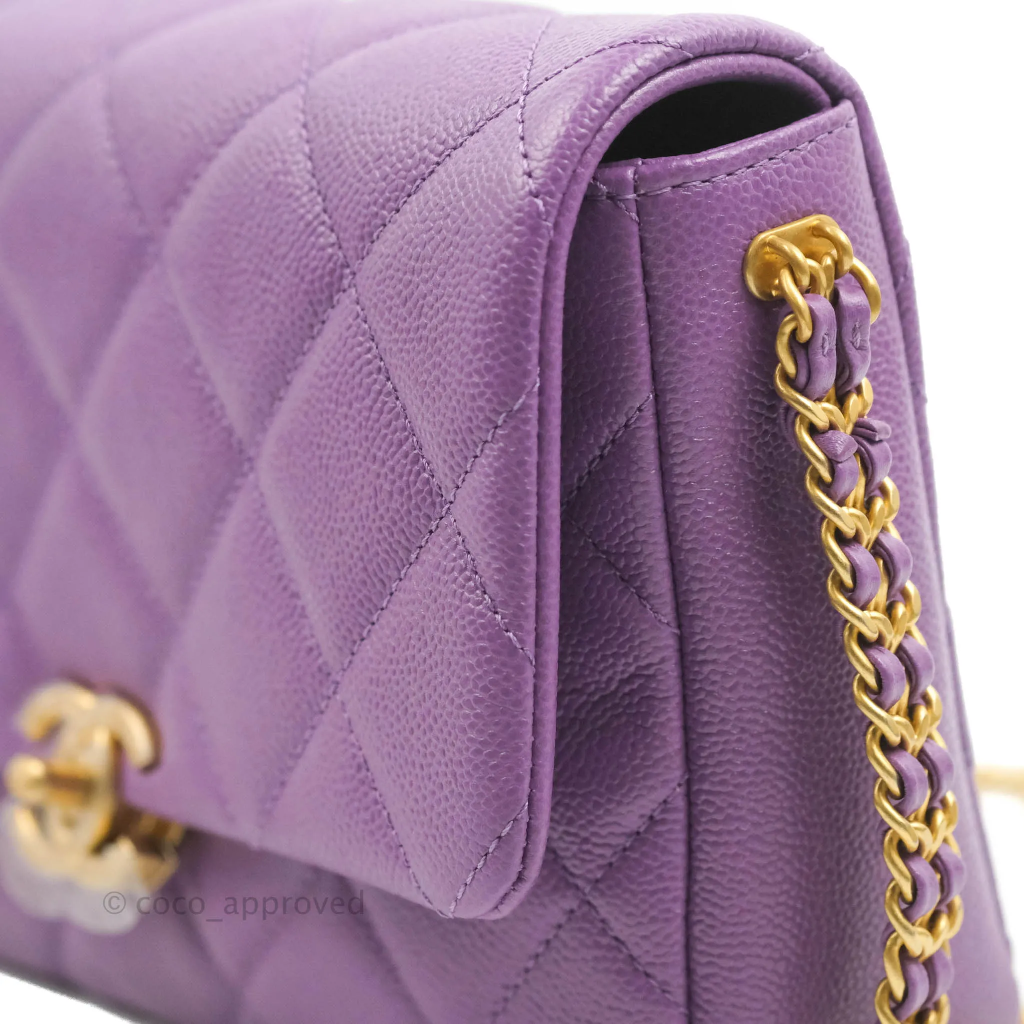 Chanel Small Quilted Melody Flap Purple Caviar Aged Gold Hardware