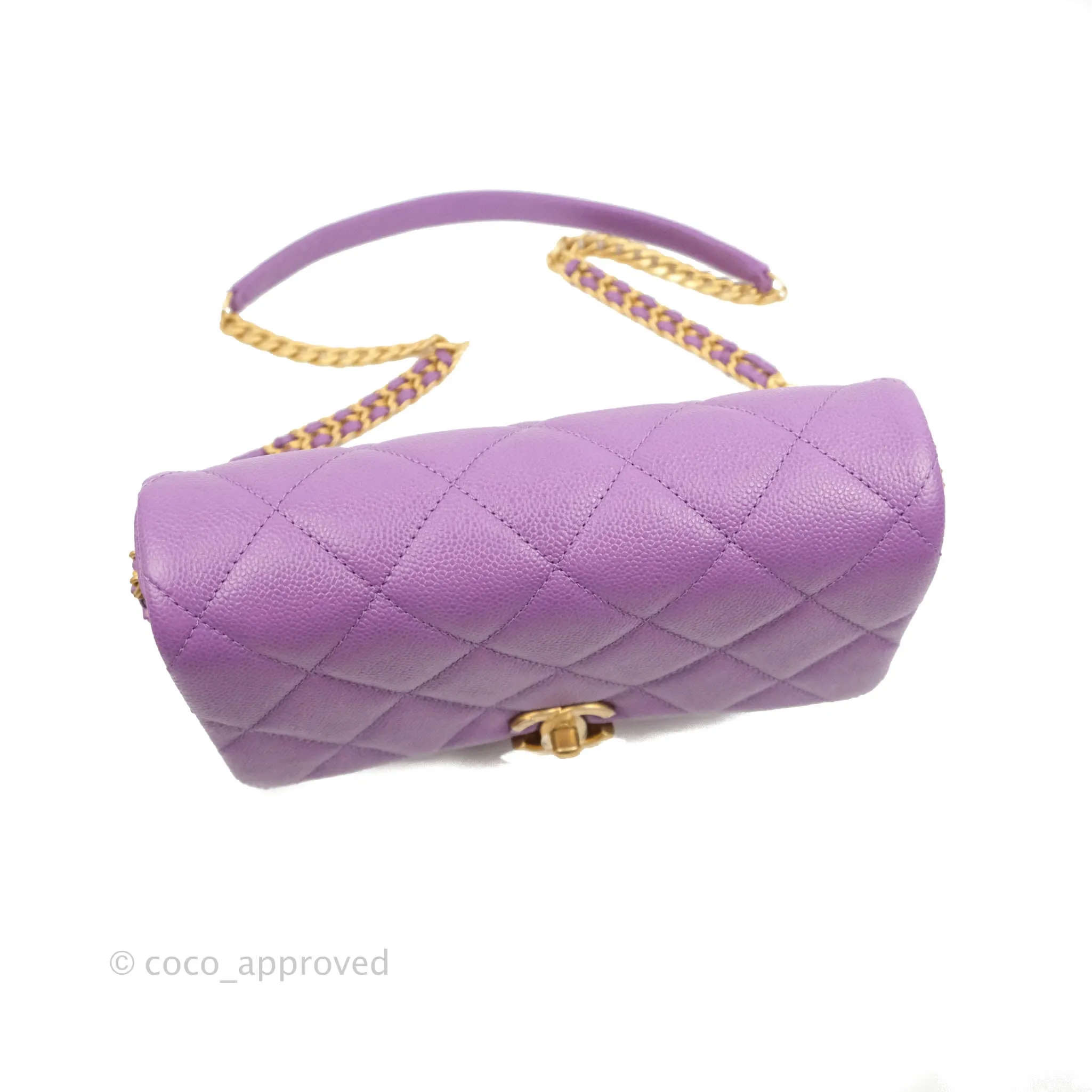 Chanel Small Quilted Melody Flap Purple Caviar Aged Gold Hardware