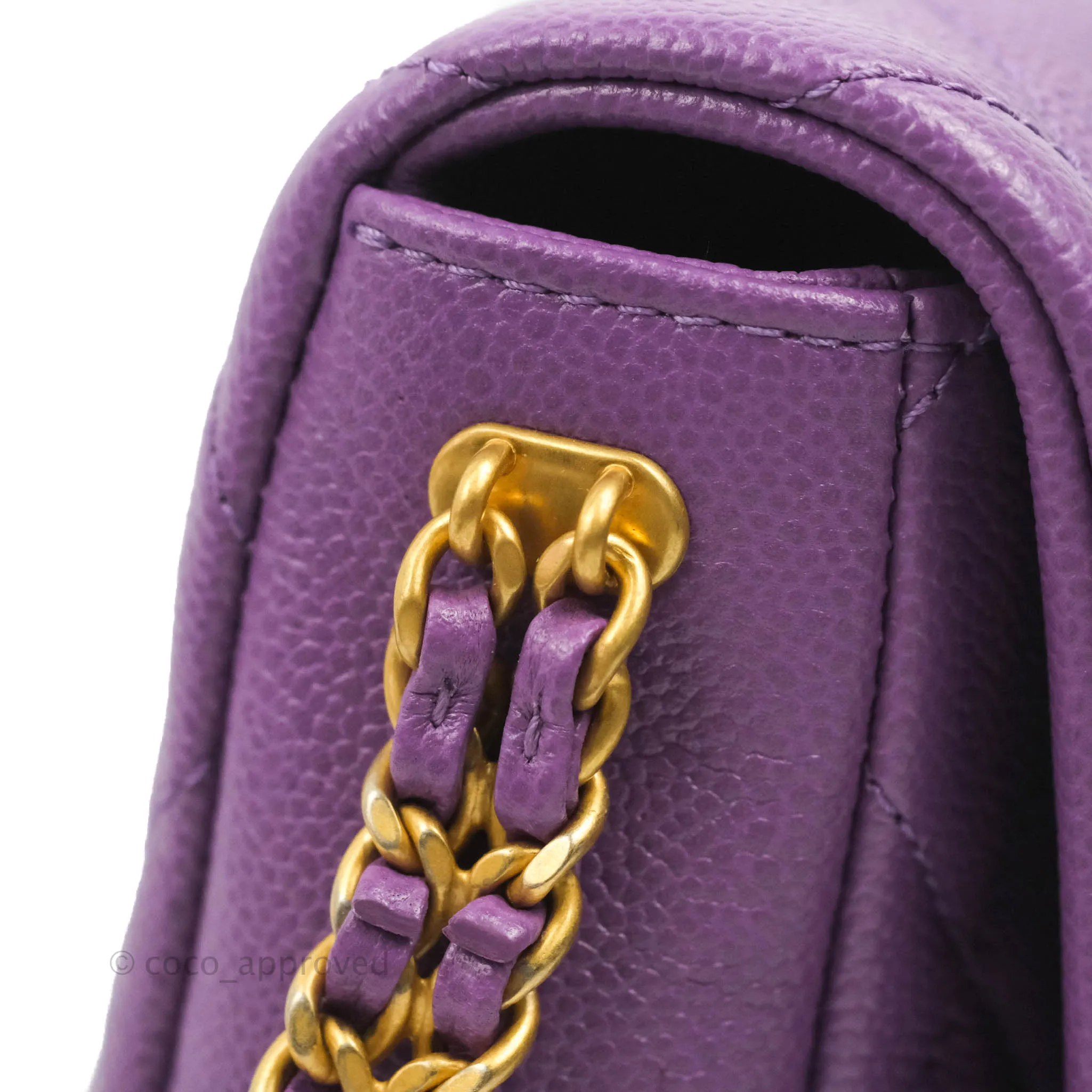 Chanel Small Quilted Melody Flap Purple Caviar Aged Gold Hardware
