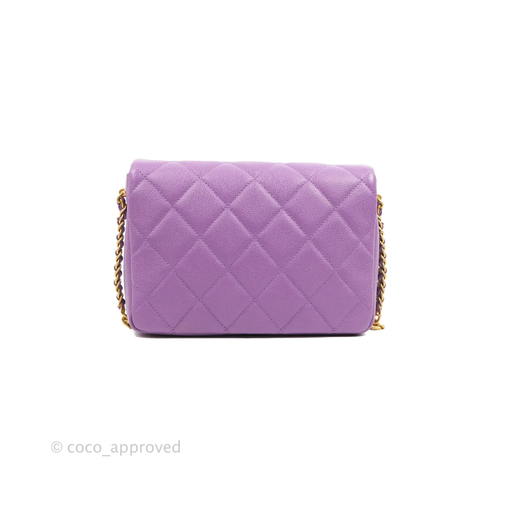 Chanel Small Quilted Melody Flap Purple Caviar Aged Gold Hardware