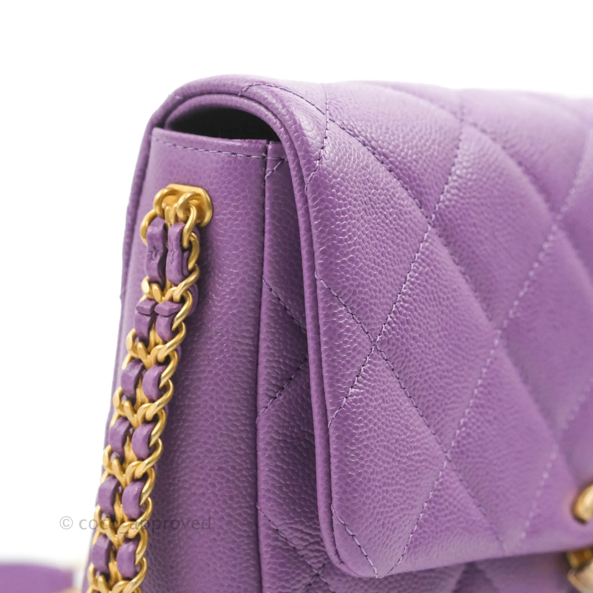 Chanel Small Quilted Melody Flap Purple Caviar Aged Gold Hardware