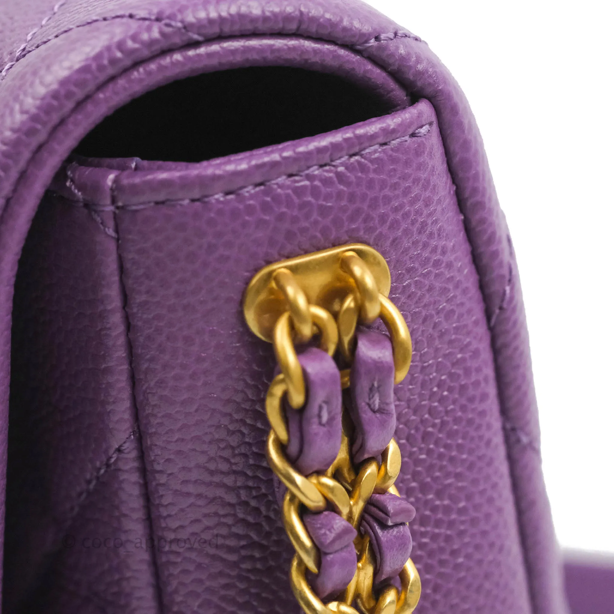 Chanel Small Quilted Melody Flap Purple Caviar Aged Gold Hardware