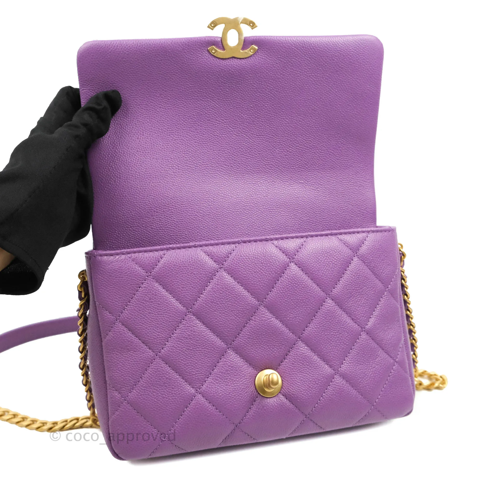 Chanel Small Quilted Melody Flap Purple Caviar Aged Gold Hardware