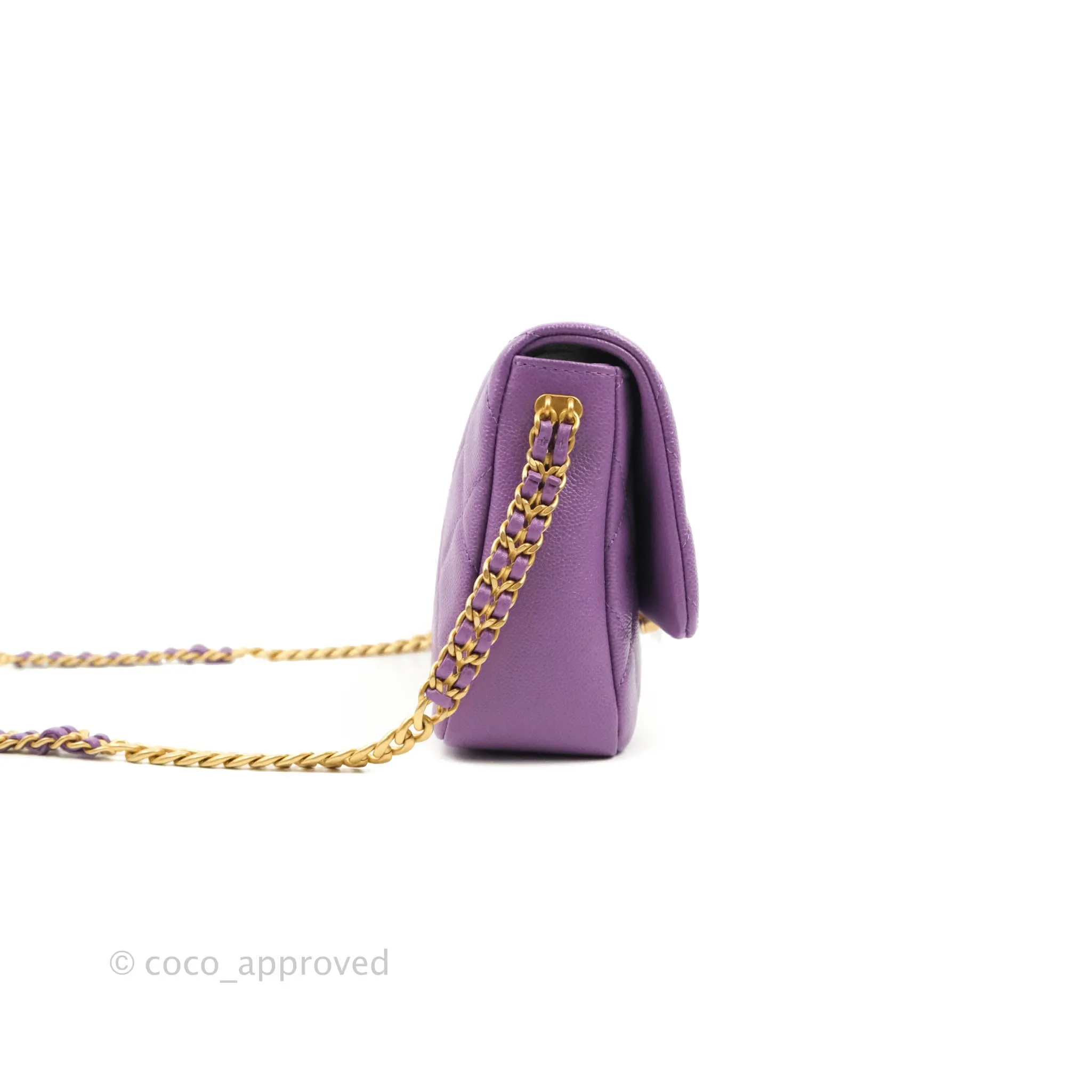 Chanel Small Quilted Melody Flap Purple Caviar Aged Gold Hardware