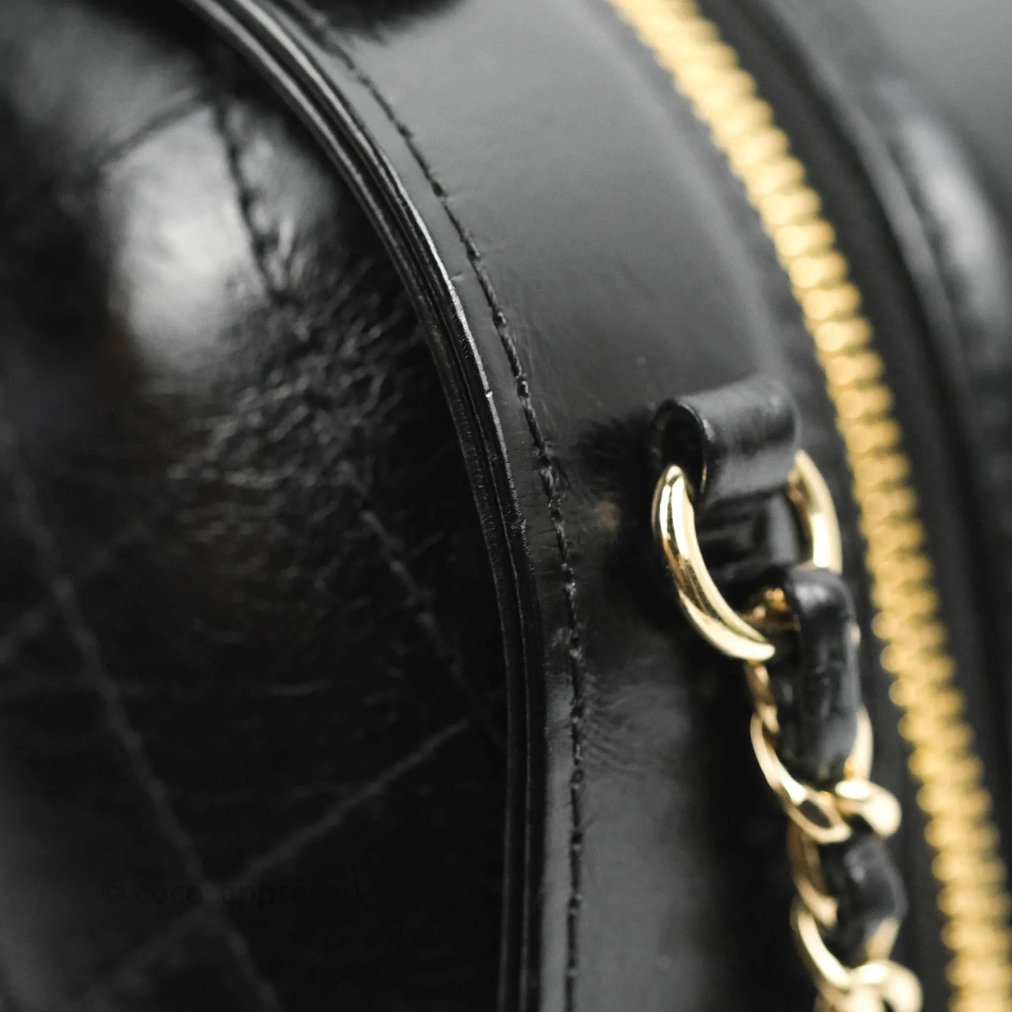 Chanel Small Round Vanity Case Bag Black Crumpled Calfskin 19C