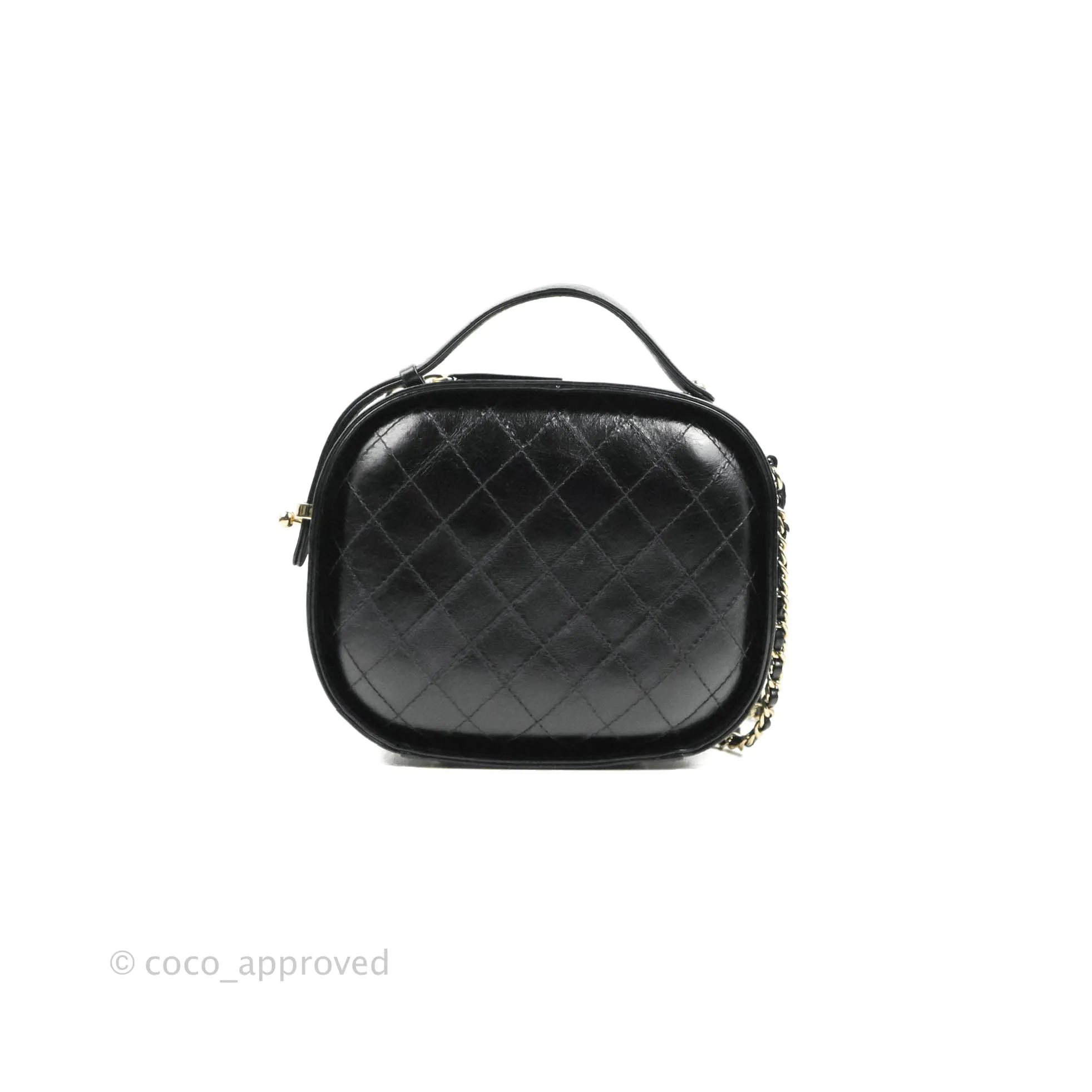 Chanel Small Round Vanity Case Bag Black Crumpled Calfskin 19C