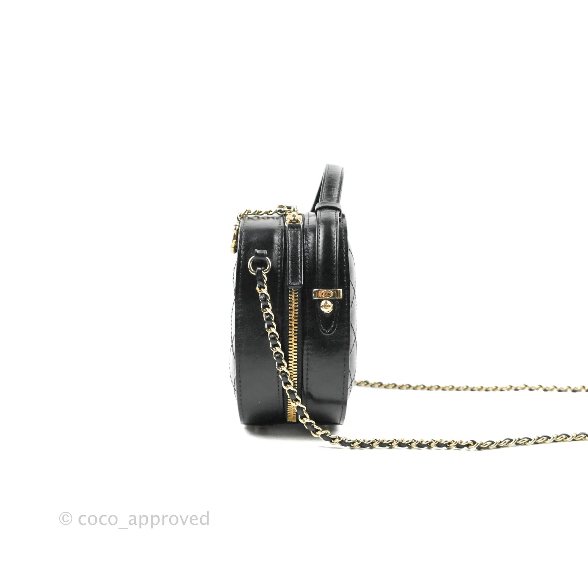 Chanel Small Round Vanity Case Bag Black Crumpled Calfskin 19C