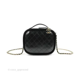 Chanel Small Round Vanity Case Bag Black Crumpled Calfskin 19C