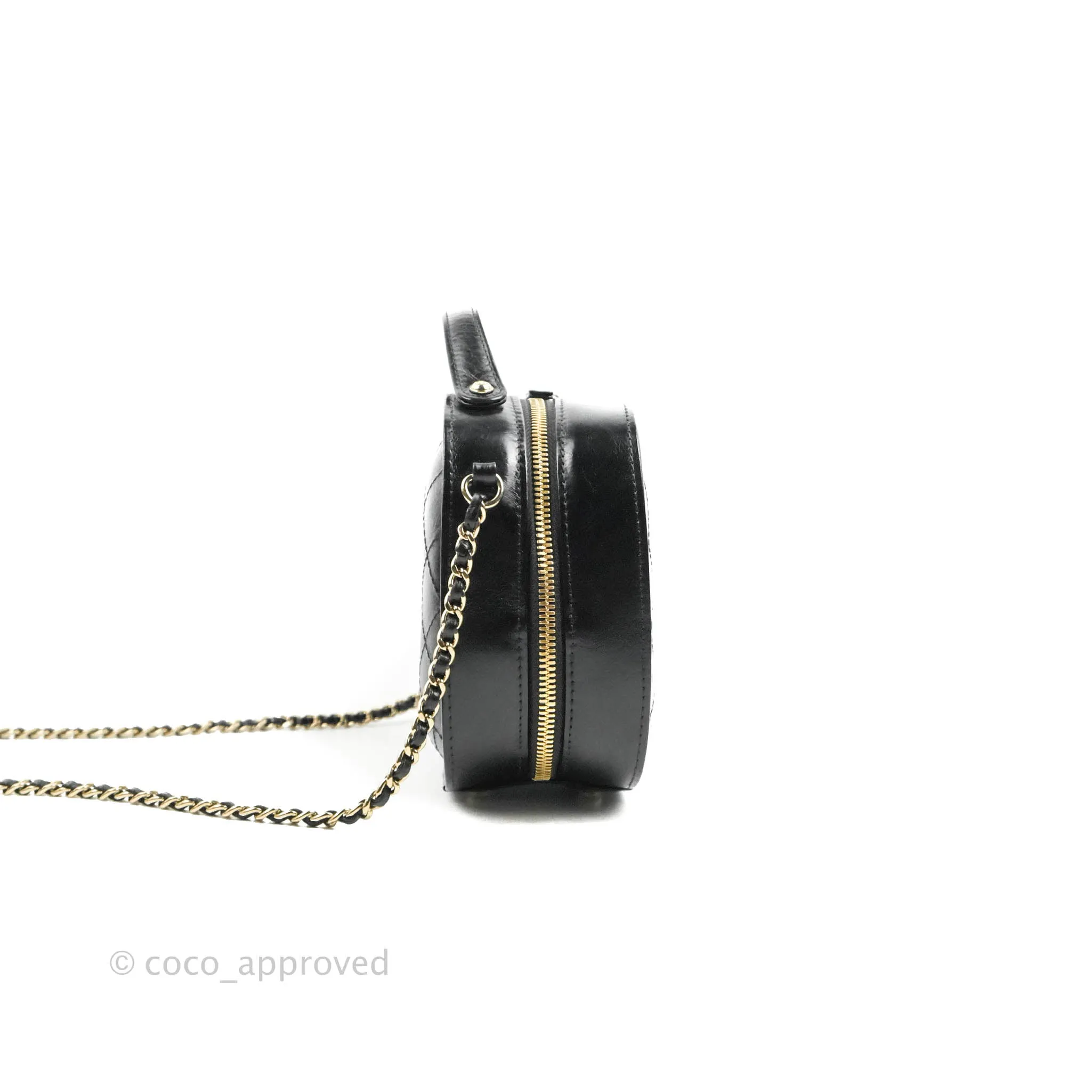 Chanel Small Round Vanity Case Bag Black Crumpled Calfskin 19C