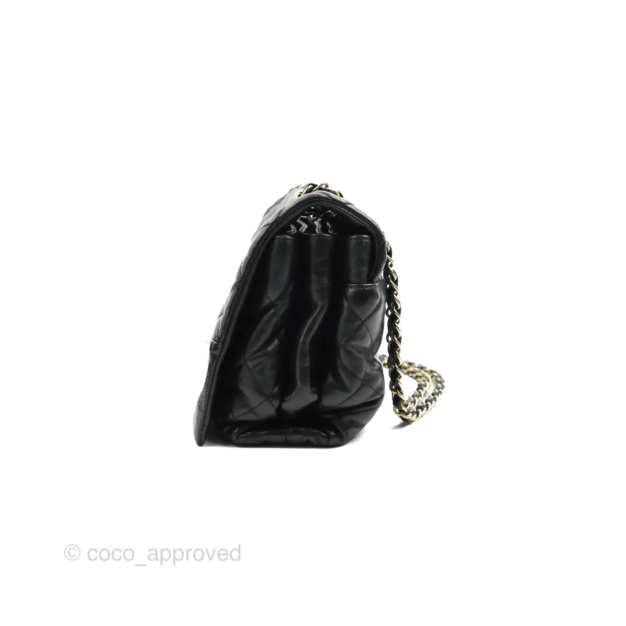 Chanel Soft Elegance Flap Bag Calfskin Black Aged Gold Hardware