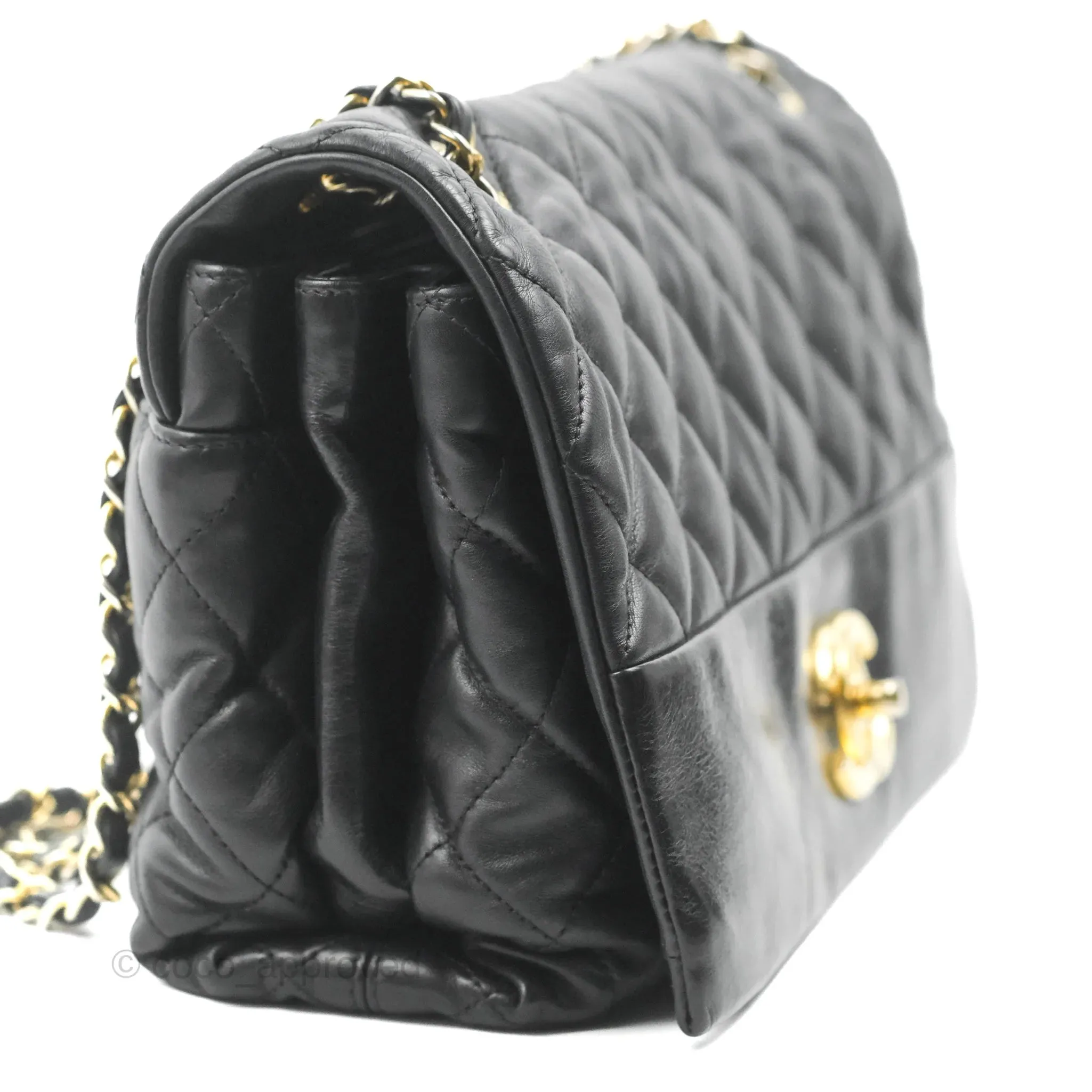 Chanel Soft Elegance Flap Bag Calfskin Black Aged Gold Hardware