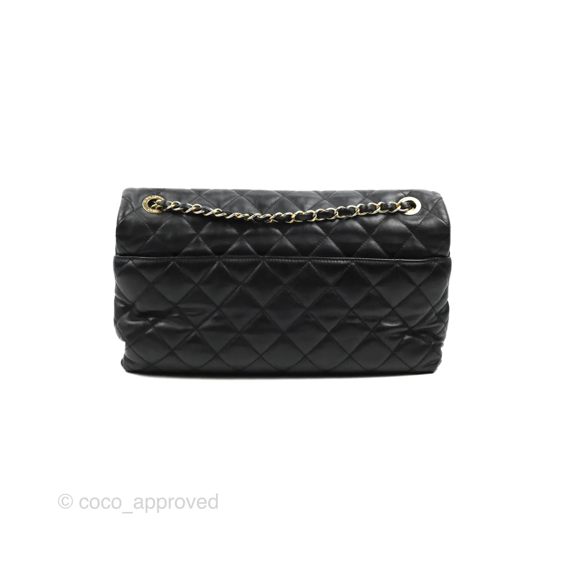 Chanel Soft Elegance Flap Bag Calfskin Black Aged Gold Hardware