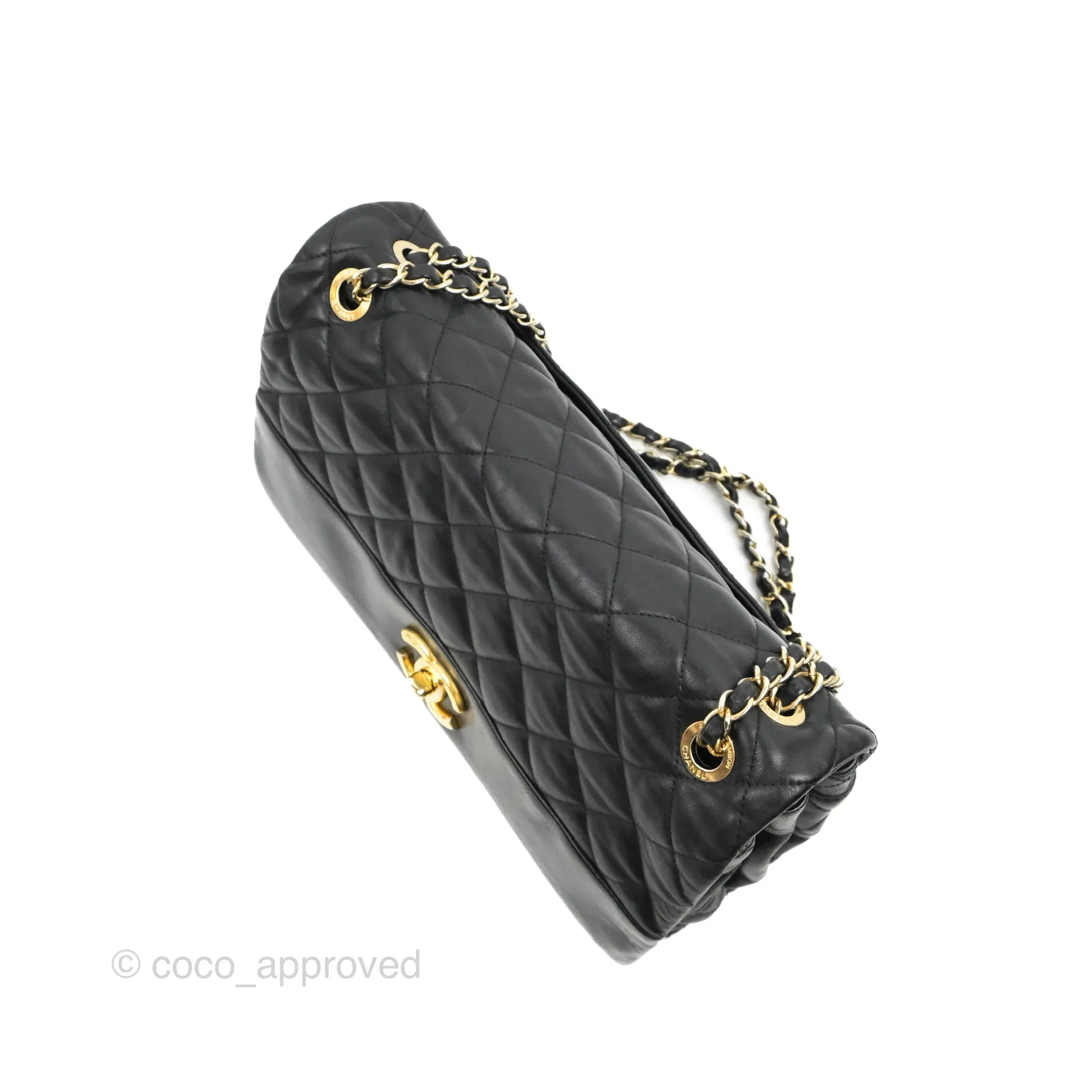 Chanel Soft Elegance Flap Bag Calfskin Black Aged Gold Hardware