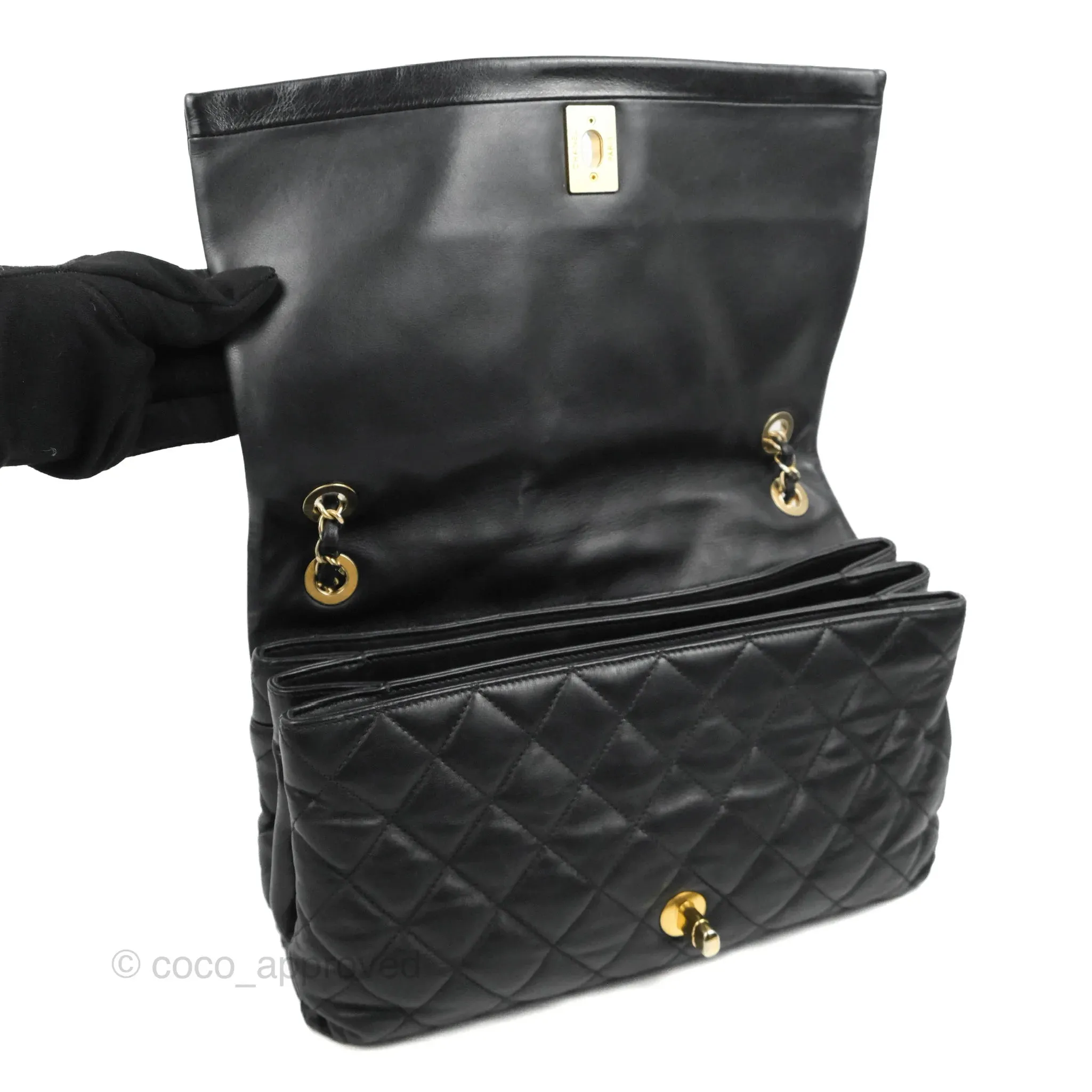 Chanel Soft Elegance Flap Bag Calfskin Black Aged Gold Hardware
