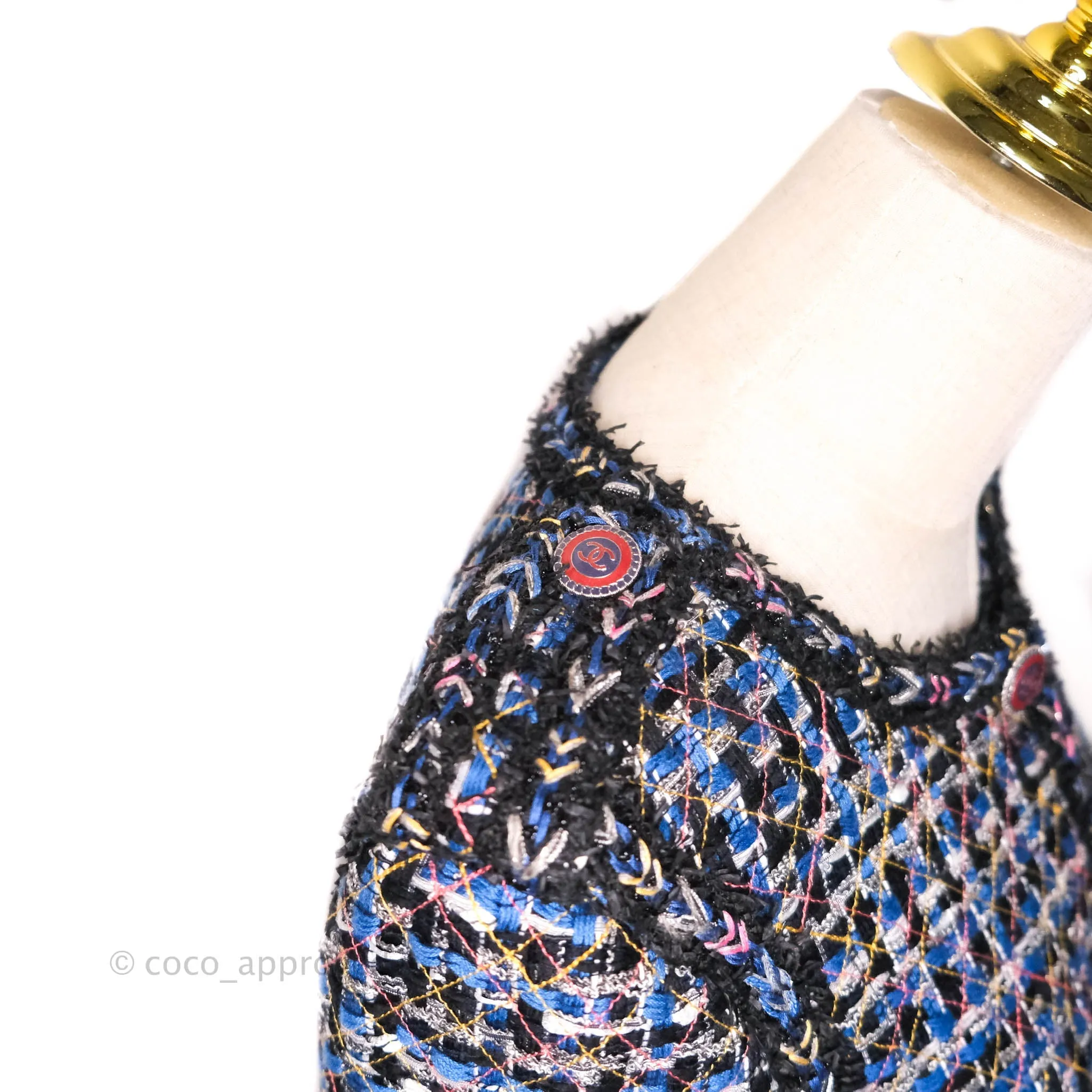 Chanel Tweed Blue & Black Button Front Jacket