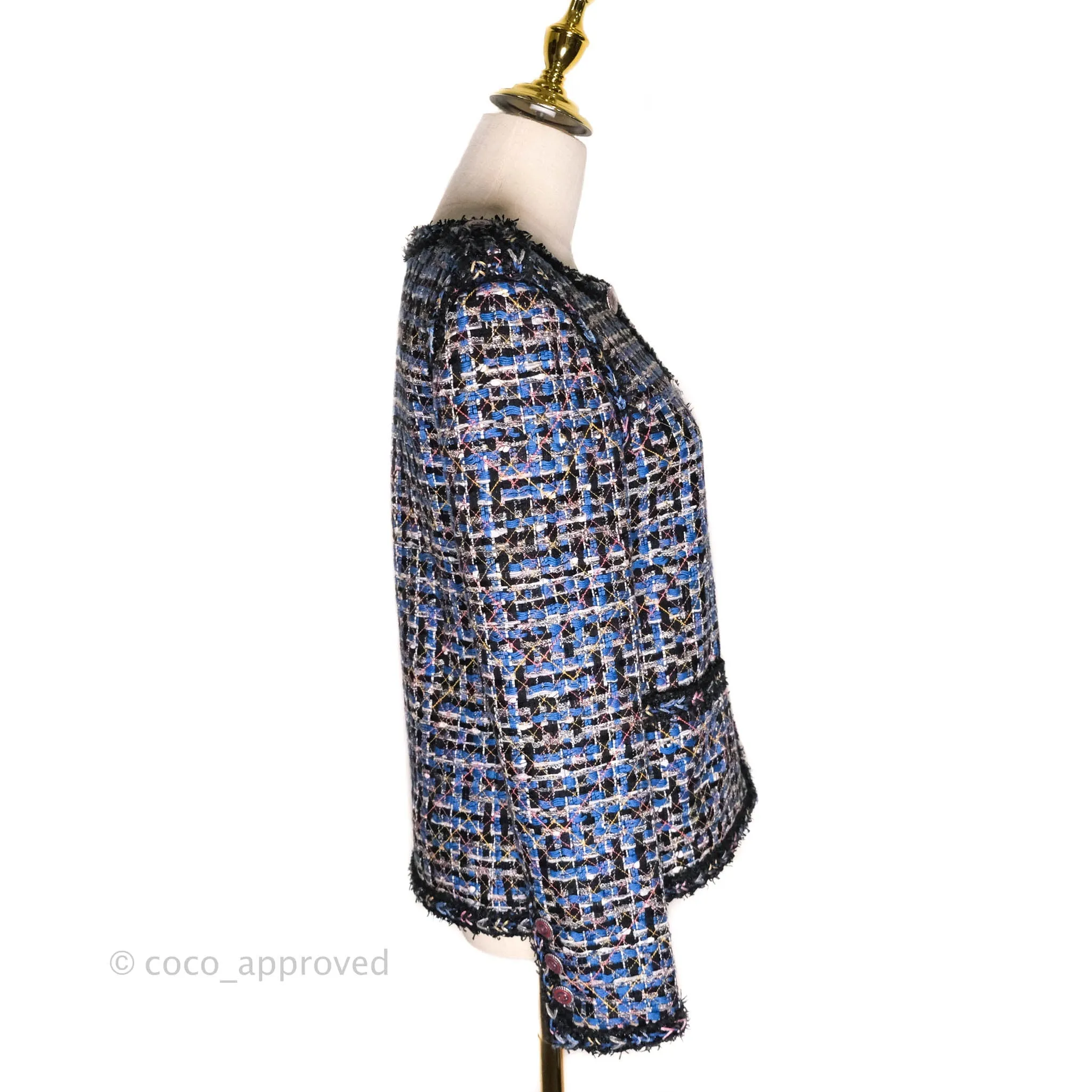 Chanel Tweed Blue & Black Button Front Jacket