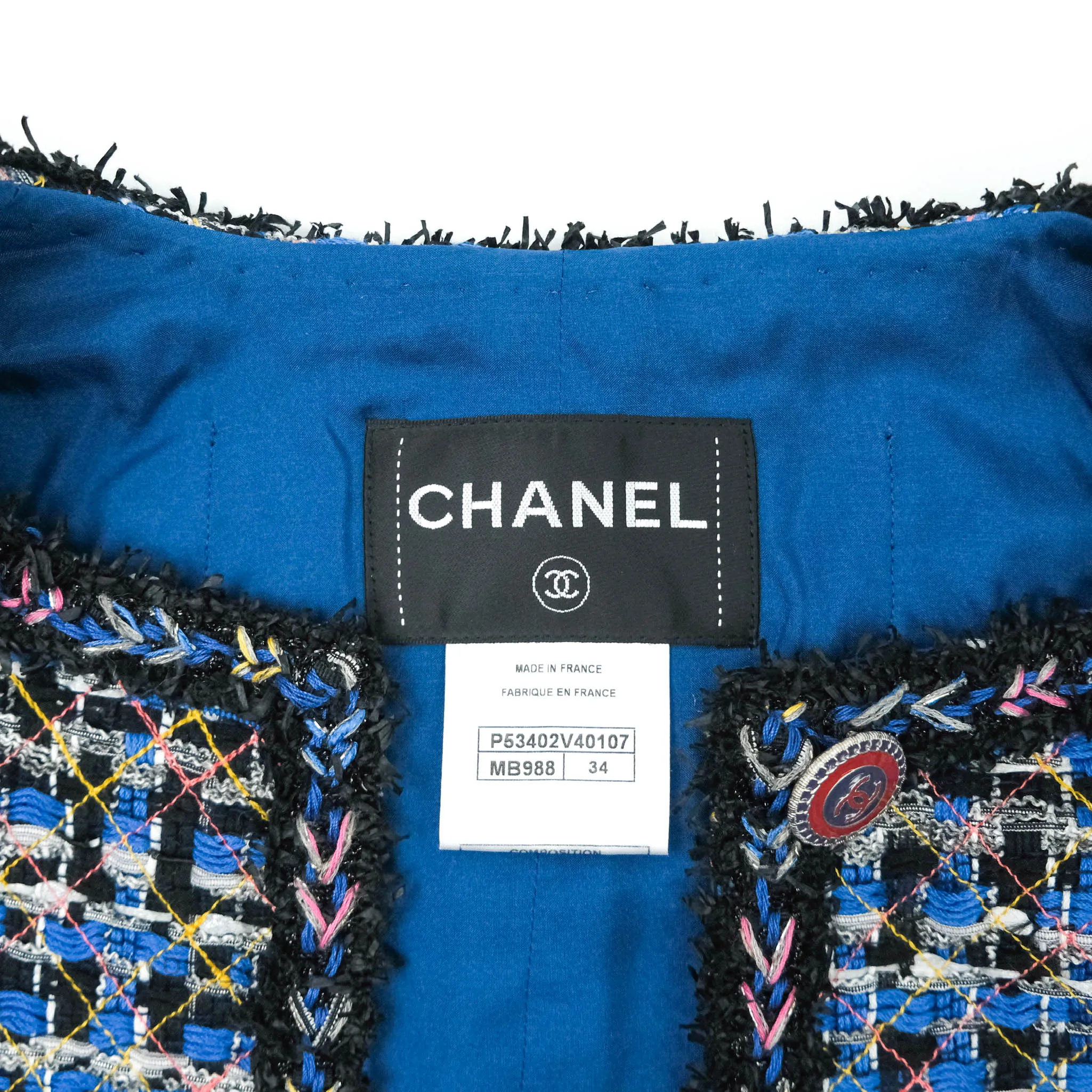 Chanel Tweed Blue & Black Button Front Jacket