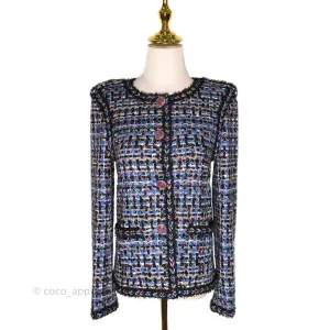Chanel Tweed Blue & Black Button Front Jacket