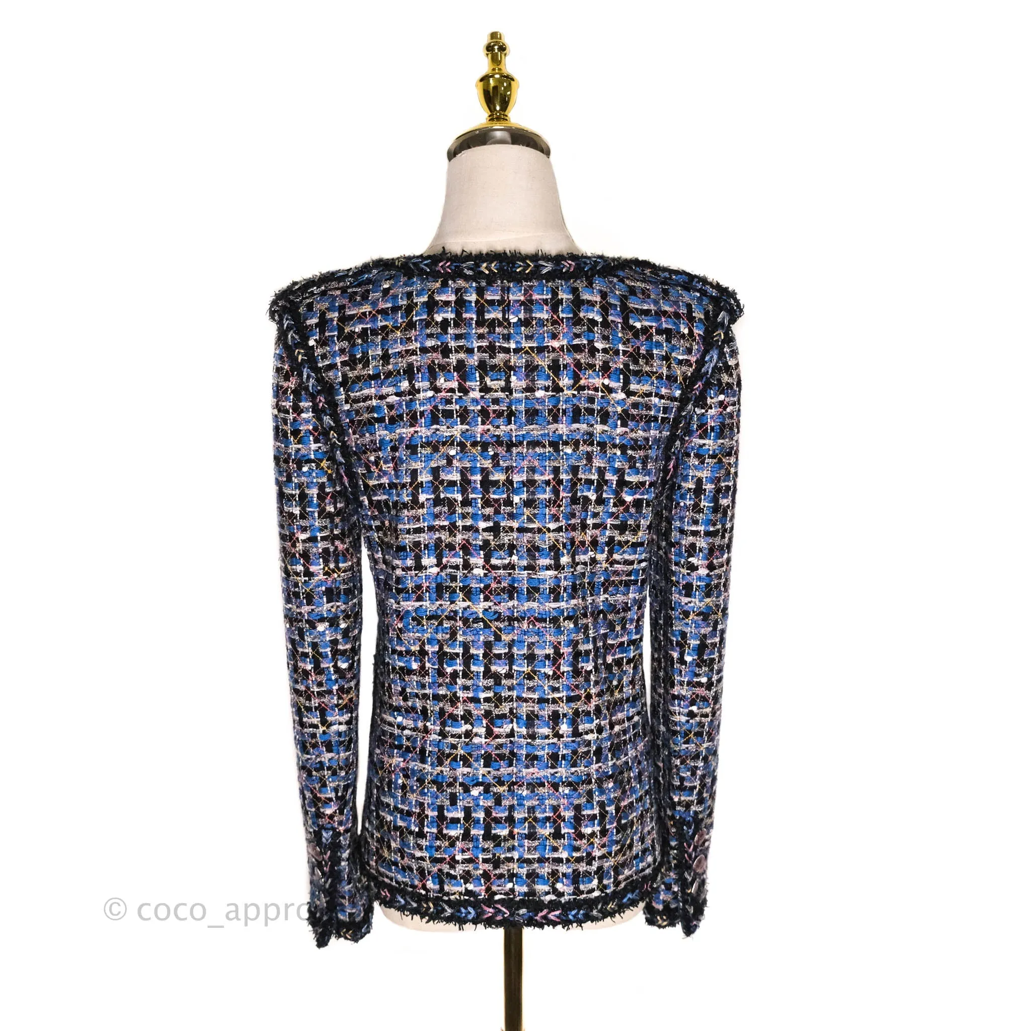 Chanel Tweed Blue & Black Button Front Jacket