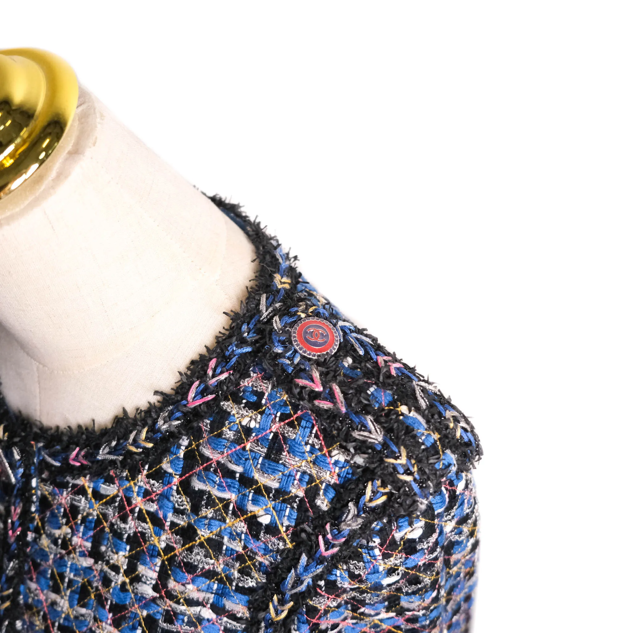 Chanel Tweed Blue & Black Button Front Jacket