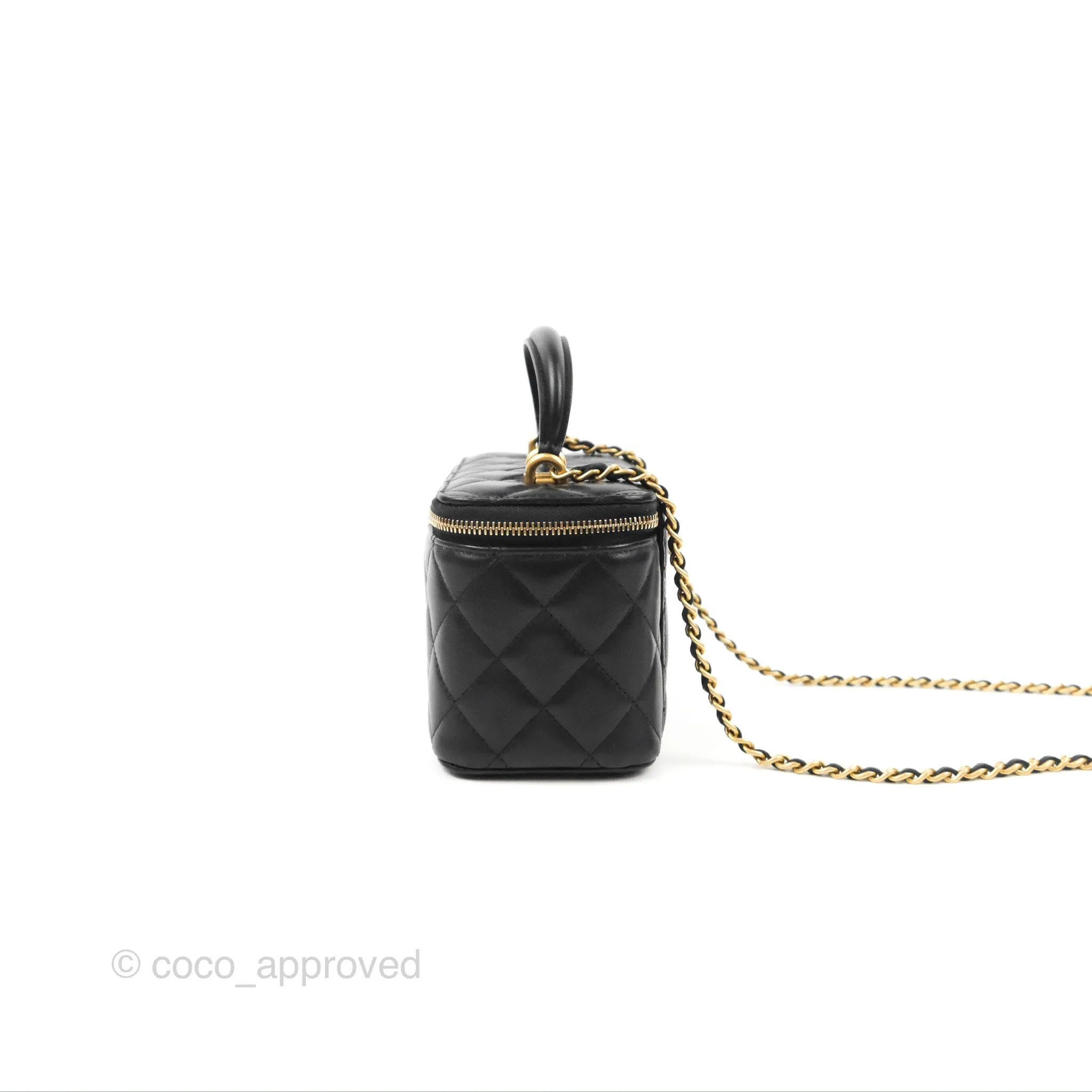 Chanel Vanity Rectangular Top Handle Black Lambskin Gold Hardware