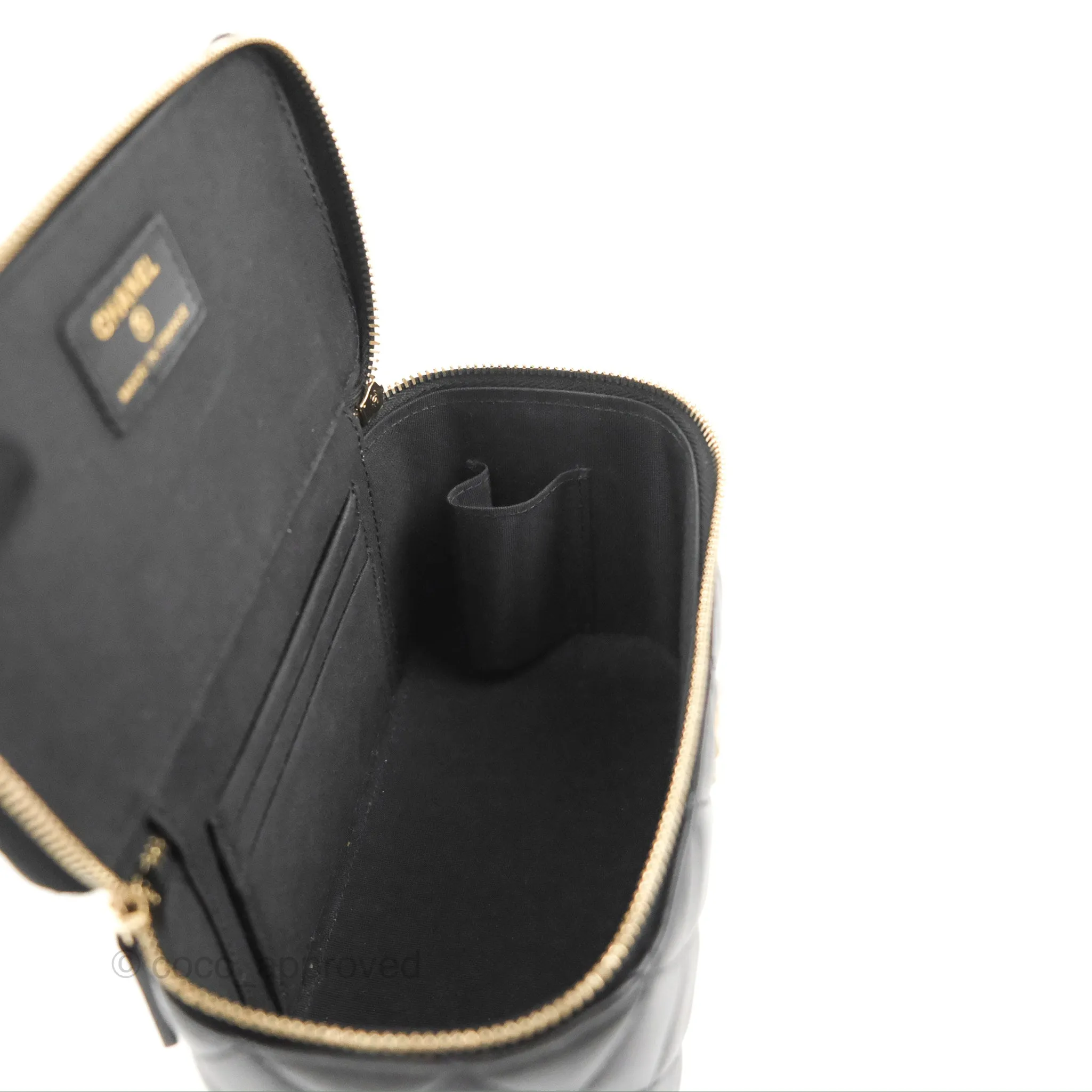 Chanel Vanity Rectangular Top Handle Black Lambskin Gold Hardware