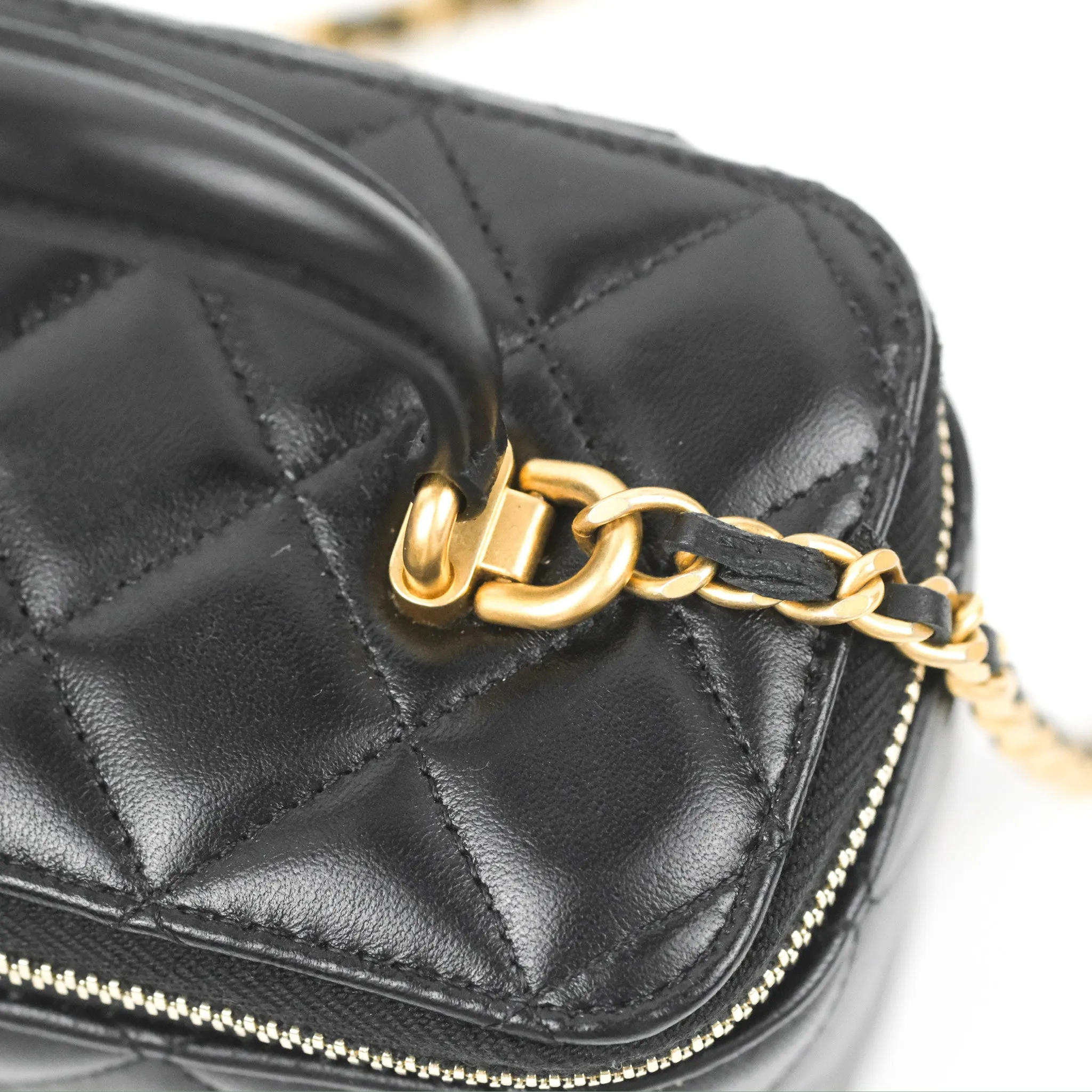 Chanel Vanity Rectangular Top Handle Black Lambskin Gold Hardware