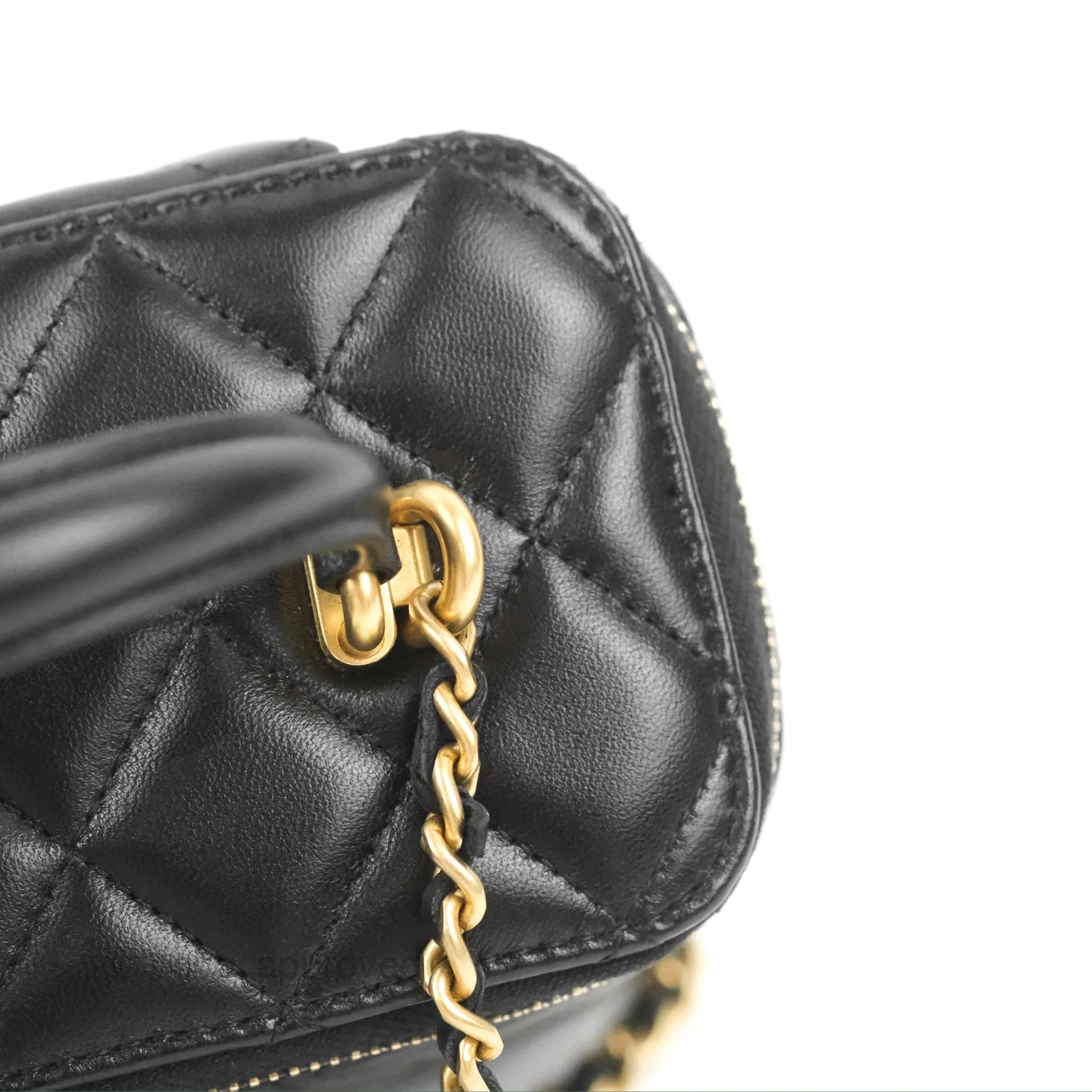 Chanel Vanity Rectangular Top Handle Black Lambskin Gold Hardware